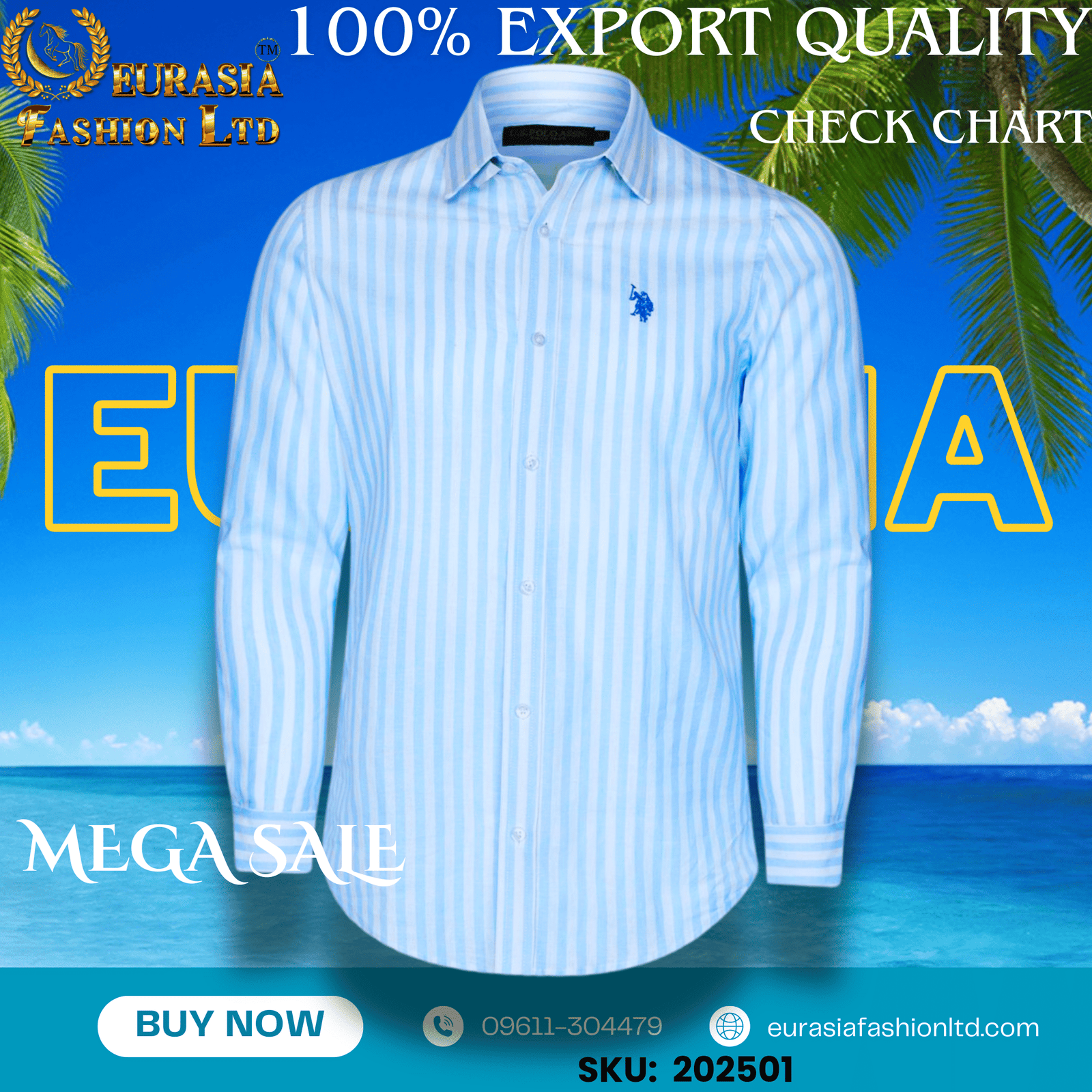 1 100% Export Quality Men's Striped Business Formal Long Sleeve Shirt (EEU) Style Slim Mens Shirt. - Image 1