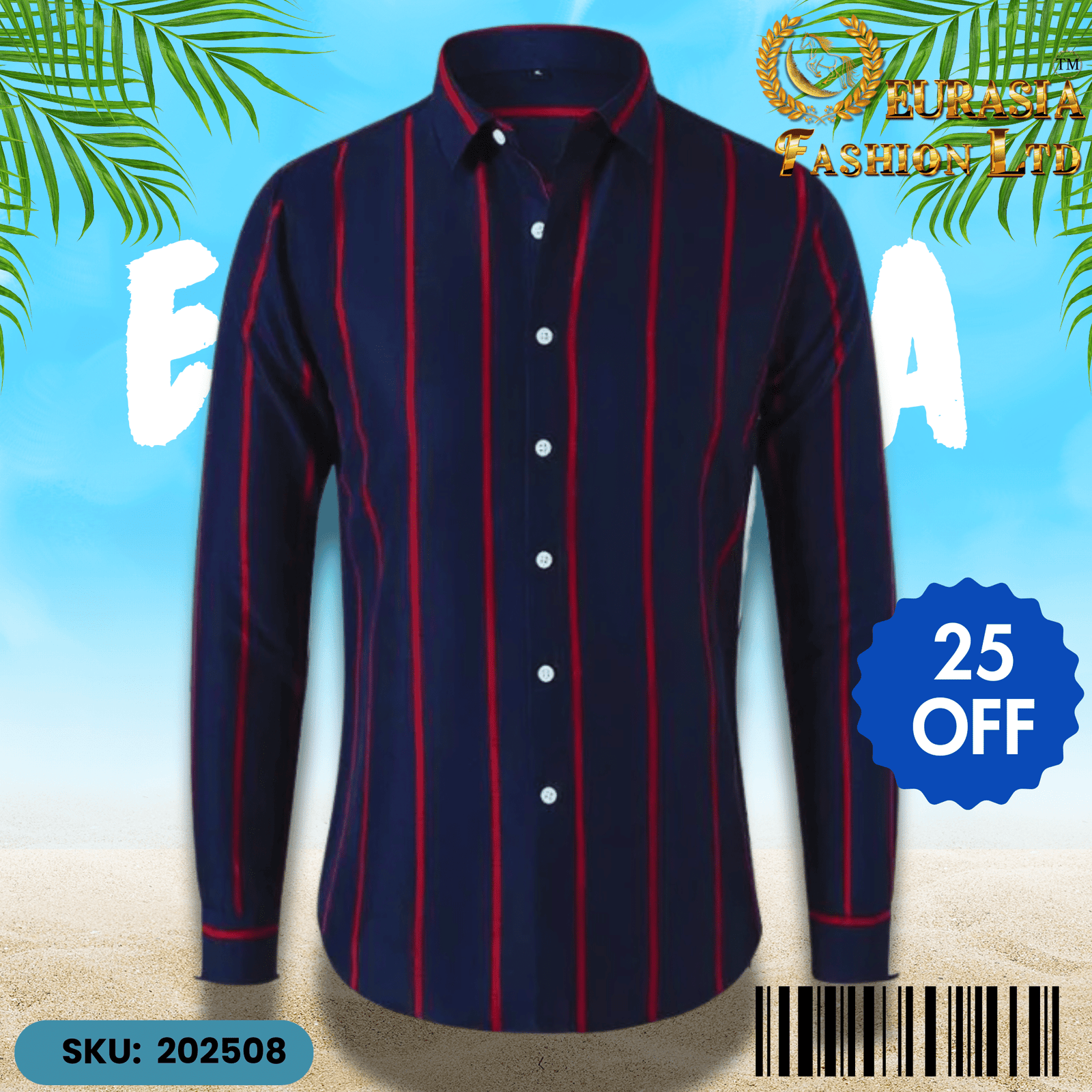 1 PCS CHAK SHIRT (8) Mens Striped Shirt Business Casual Long Sleeve Shirt Korean Style Slim Mens Shirt - Image 1