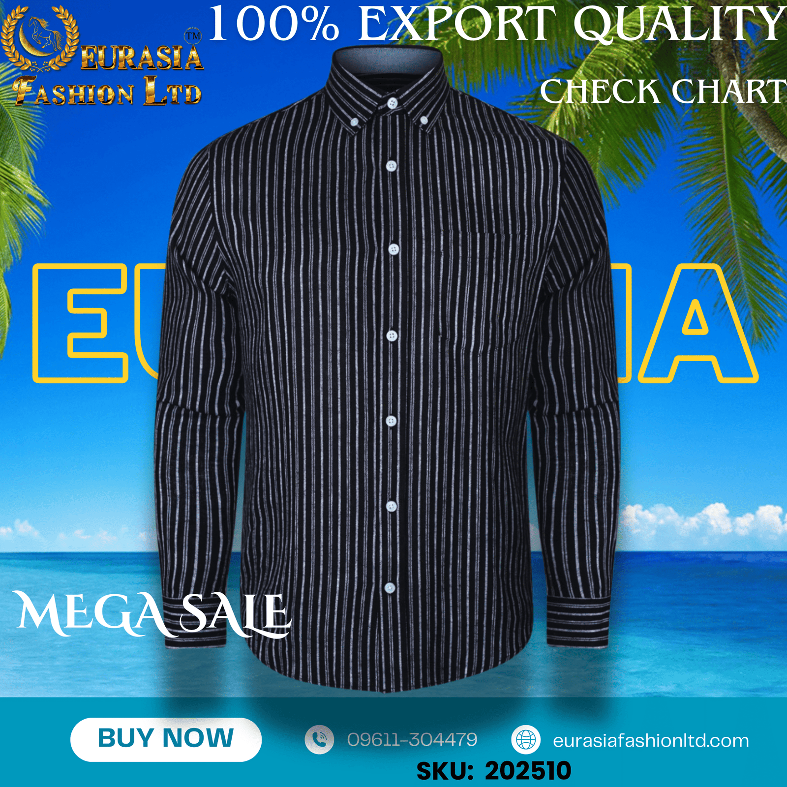 10 100% Export Quality Men's Striped Business Formal Long Sleeve Shirt (EEU) Style Slim Mens Shirt. - Image 1