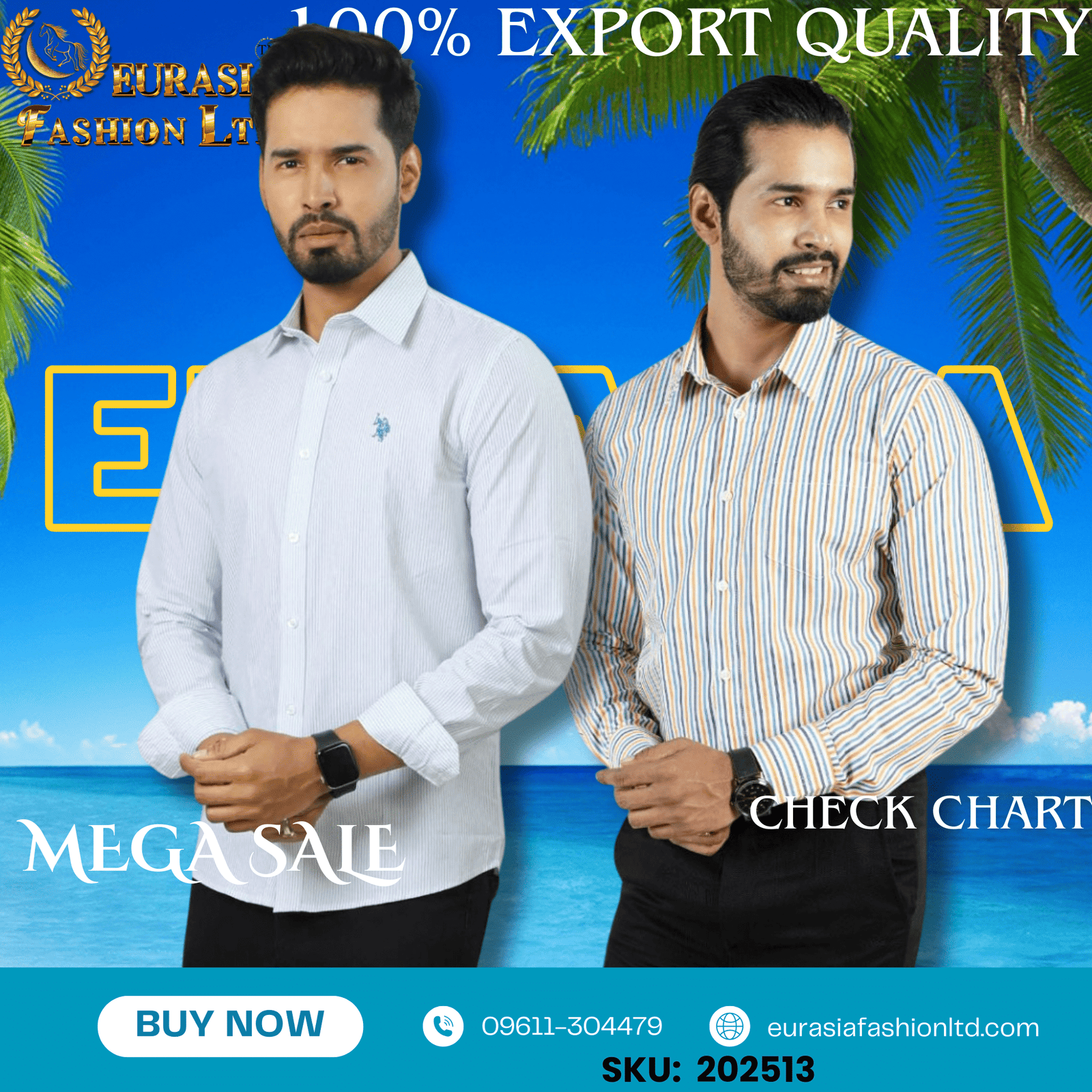 13 100% Export Quality Men's Striped Business Formal Long Sleeve Shirt (EEU) Style Slim Mens Shirt. (2 PCS) - Image 1