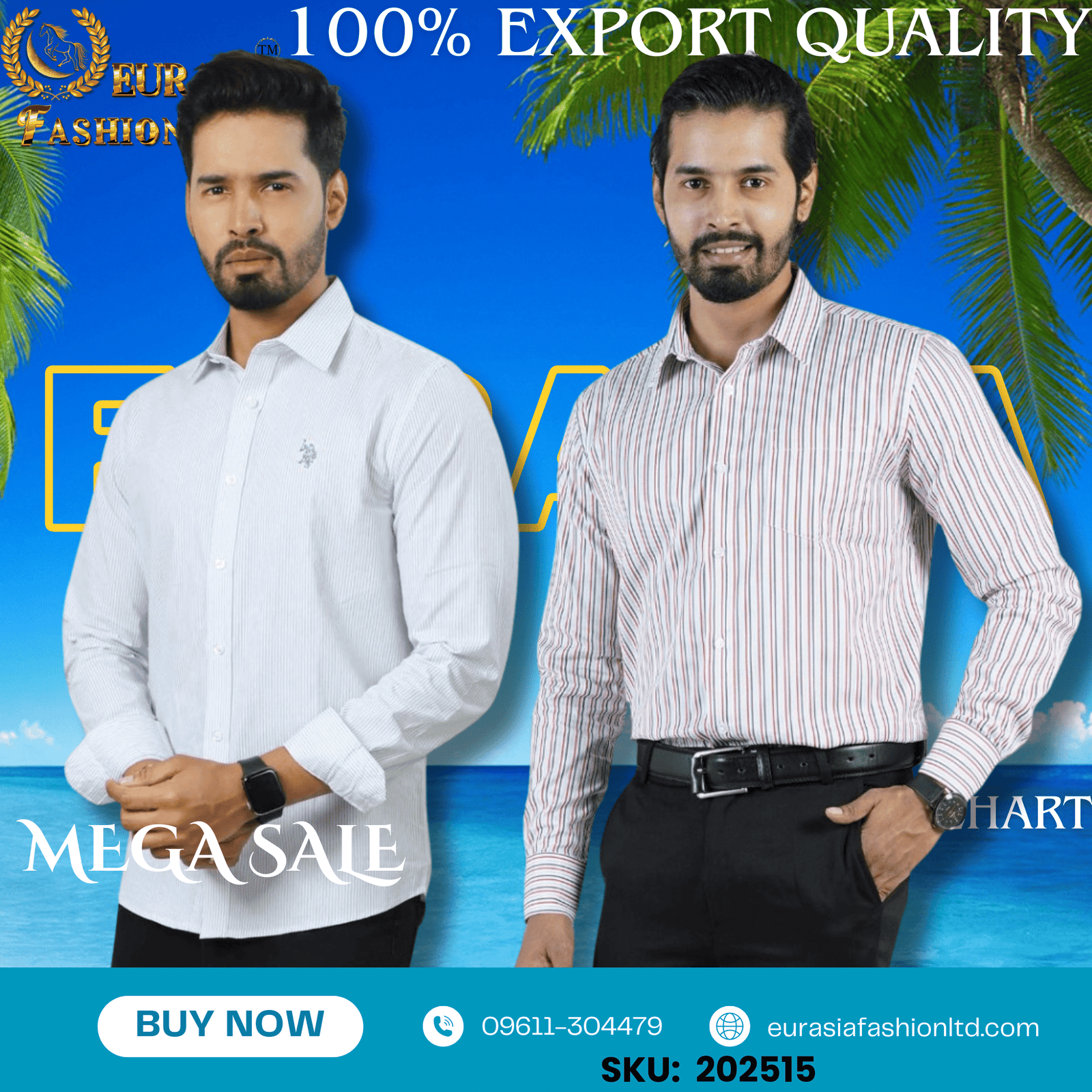 15 100% Export Quality Men's Striped Business Formal Long Sleeve Shirt (EEU) Style Slim Mens Shirt. (2 PCS) - Image 1