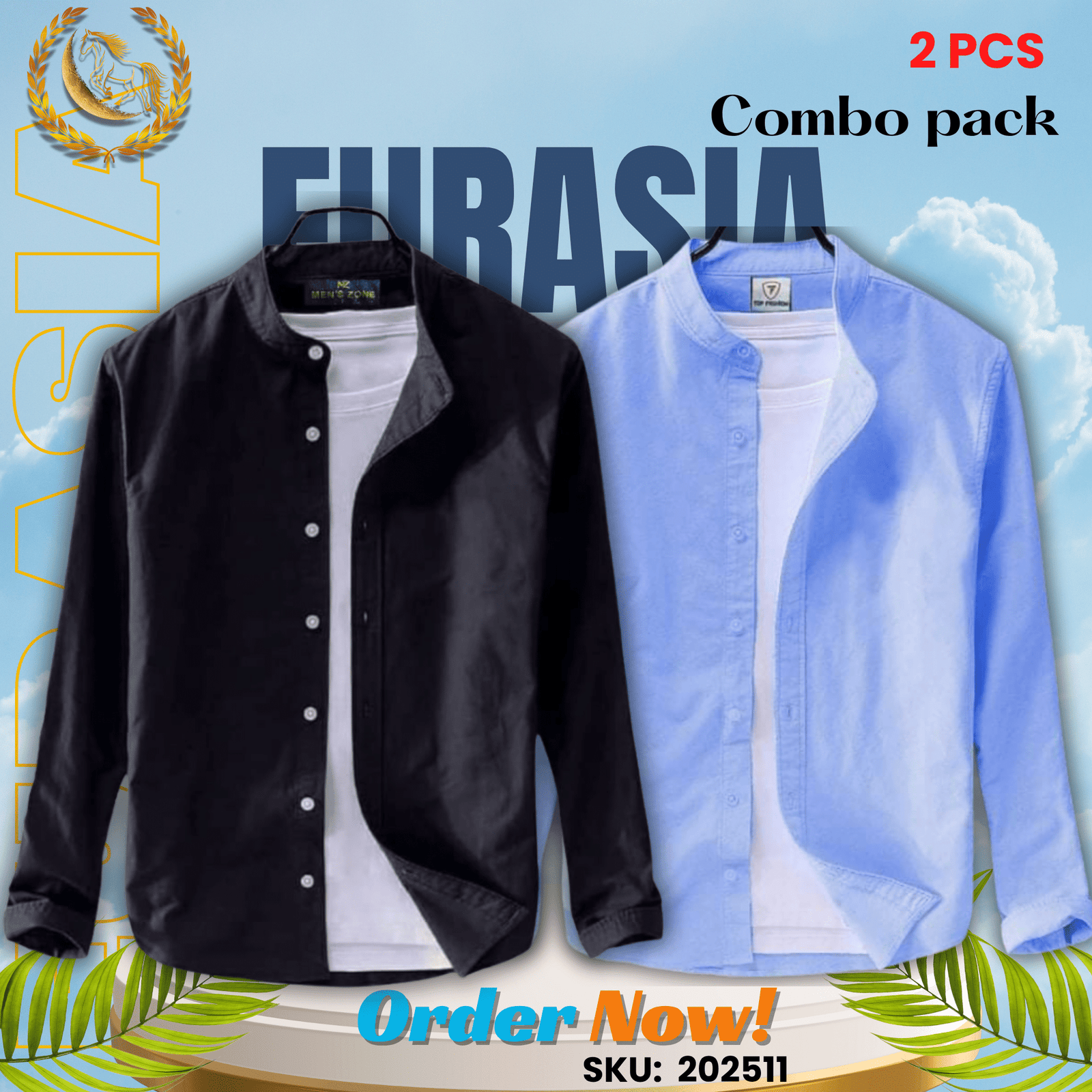 2 PCS (11) 100% Cotton Oxford Long Sleeve Casual Shirt For Men’s (Only Shirt), Combo Pack 2 PCS - Image 1