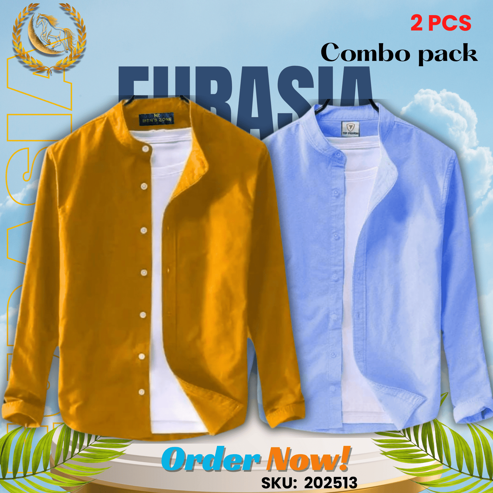 2 PCS (13) 100% Cotton Oxford Long Sleeve Casual Shirt For Men’s (Only Shirt), Combo Pack 2 PCS - Image 1