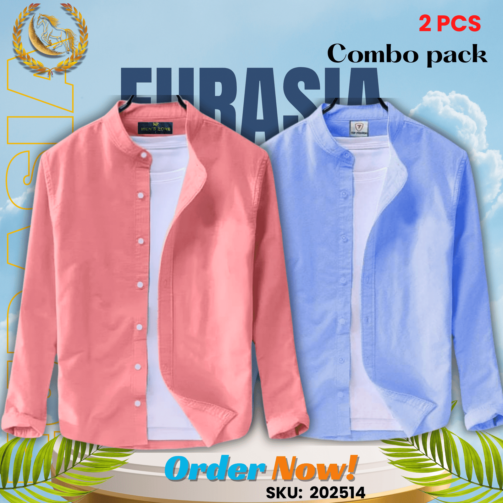 2 PCS (14) 100% Cotton Oxford Long Sleeve Casual Shirt For Men’s (Only Shirt), Combo Pack 2 PCS - Image 1
