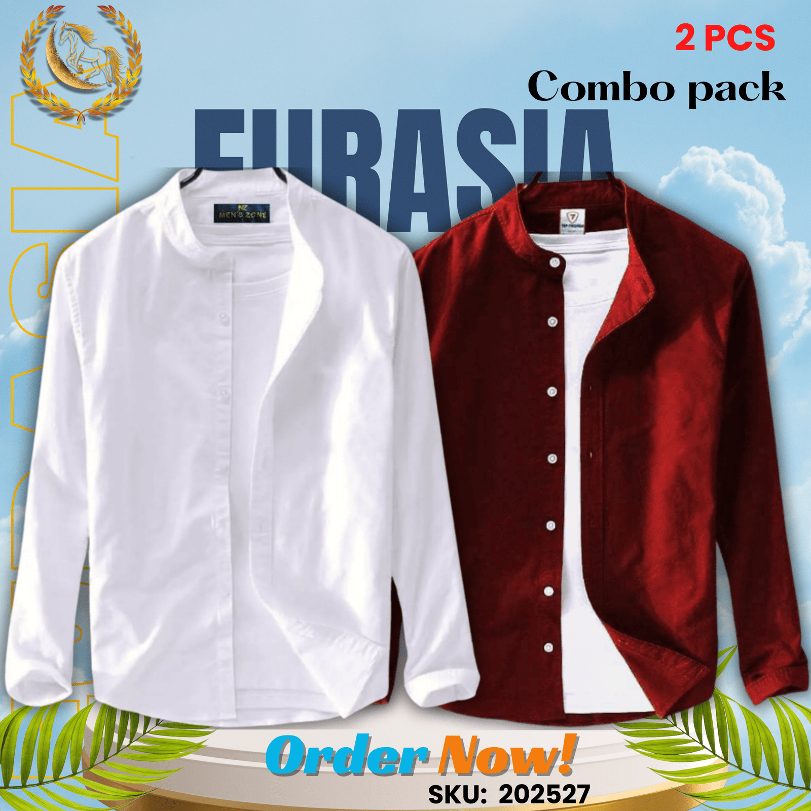 2 PCS (27) 100% Cotton Oxford Long Sleeve Casual Shirt For Men’s (Only Shirt), Combo Pack 2 PCS - Image 1