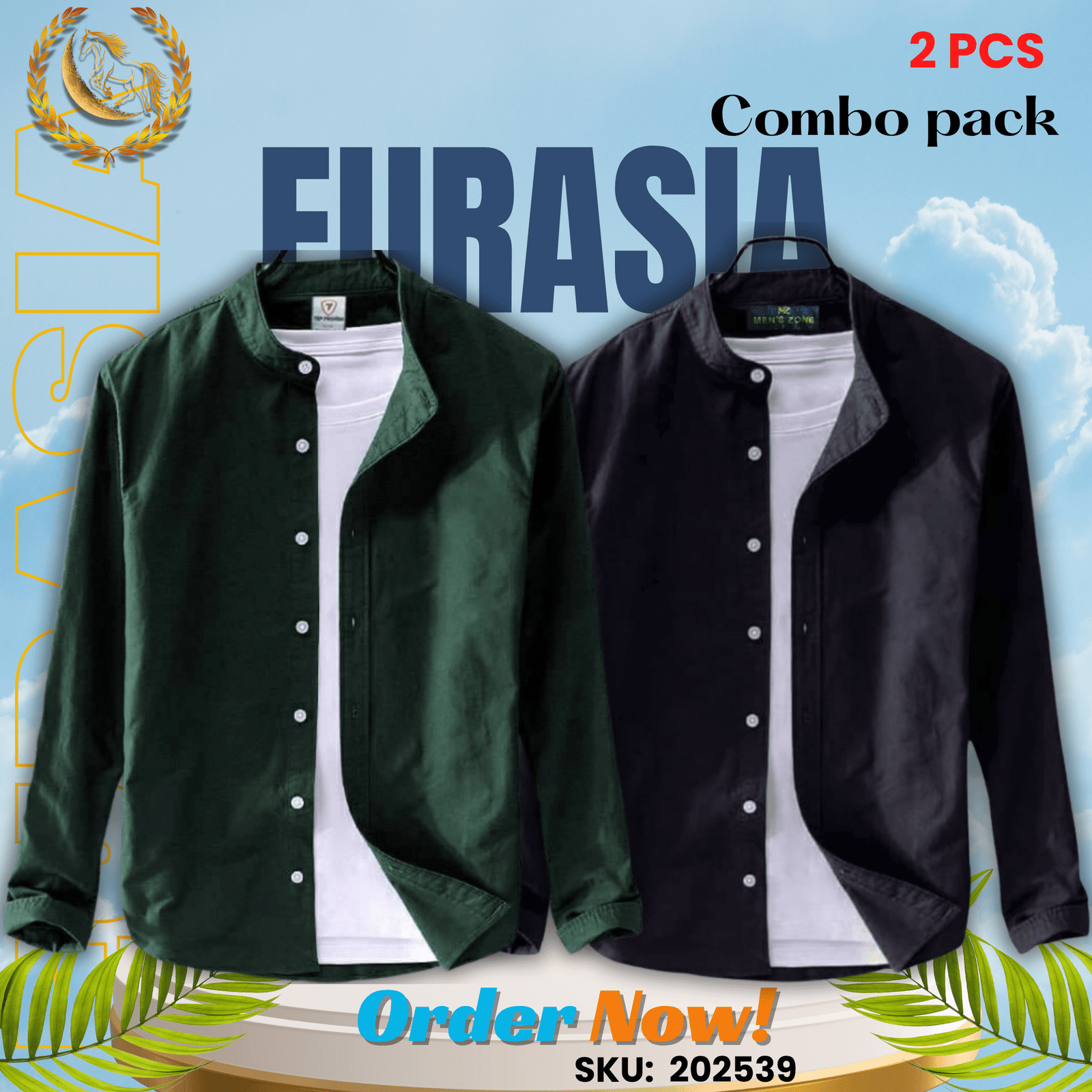 2 PCS (39) 100% Cotton Oxford Long Sleeve Casual Shirt For Men’s (Only Shirt), Combo Pack 2 PCS - Image 1