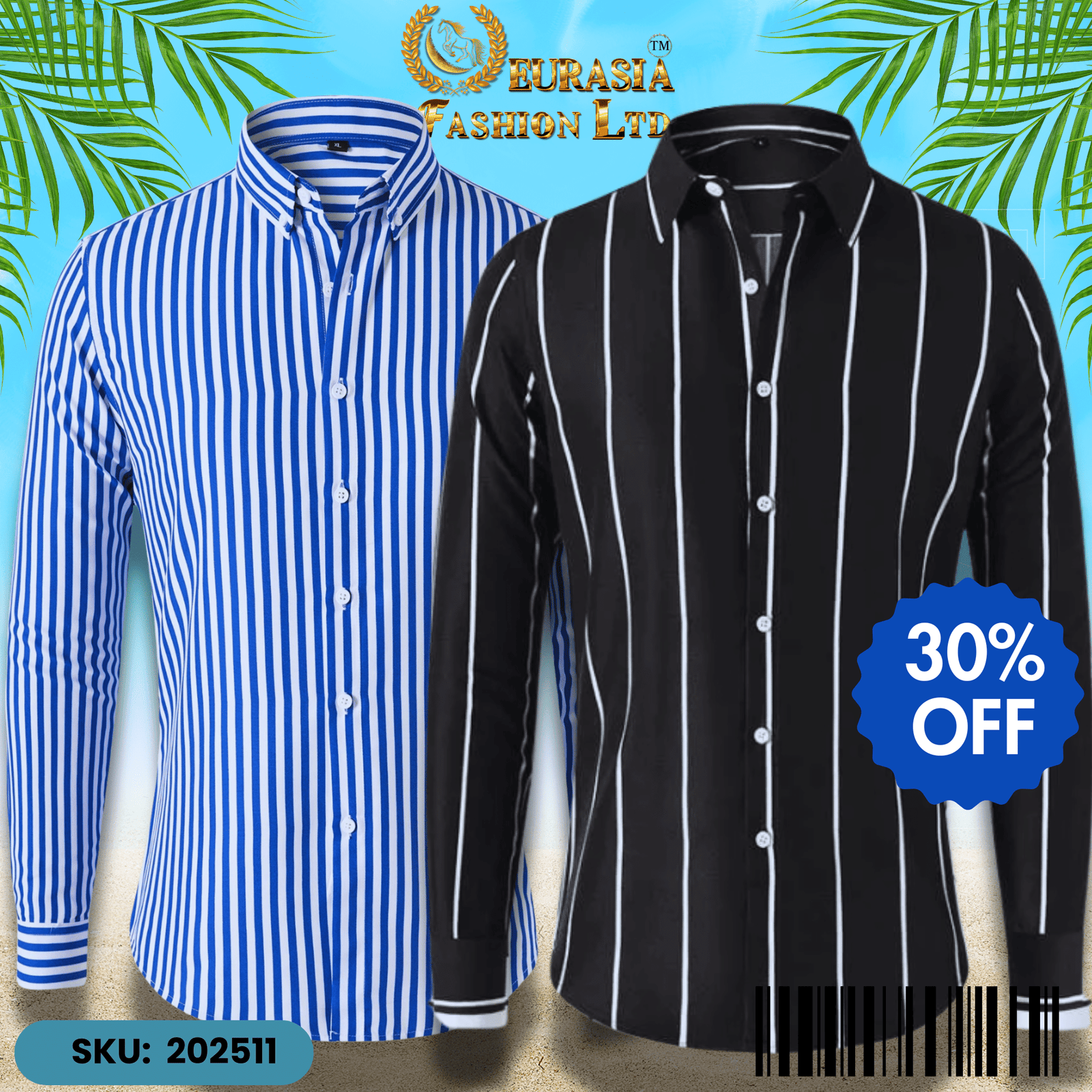 2 PCS CHAK SHIRT (11) Mens Striped Shirt Business Casual Long Sleeve Shirt Korean Style Slim Mens Shirt - Image 1
