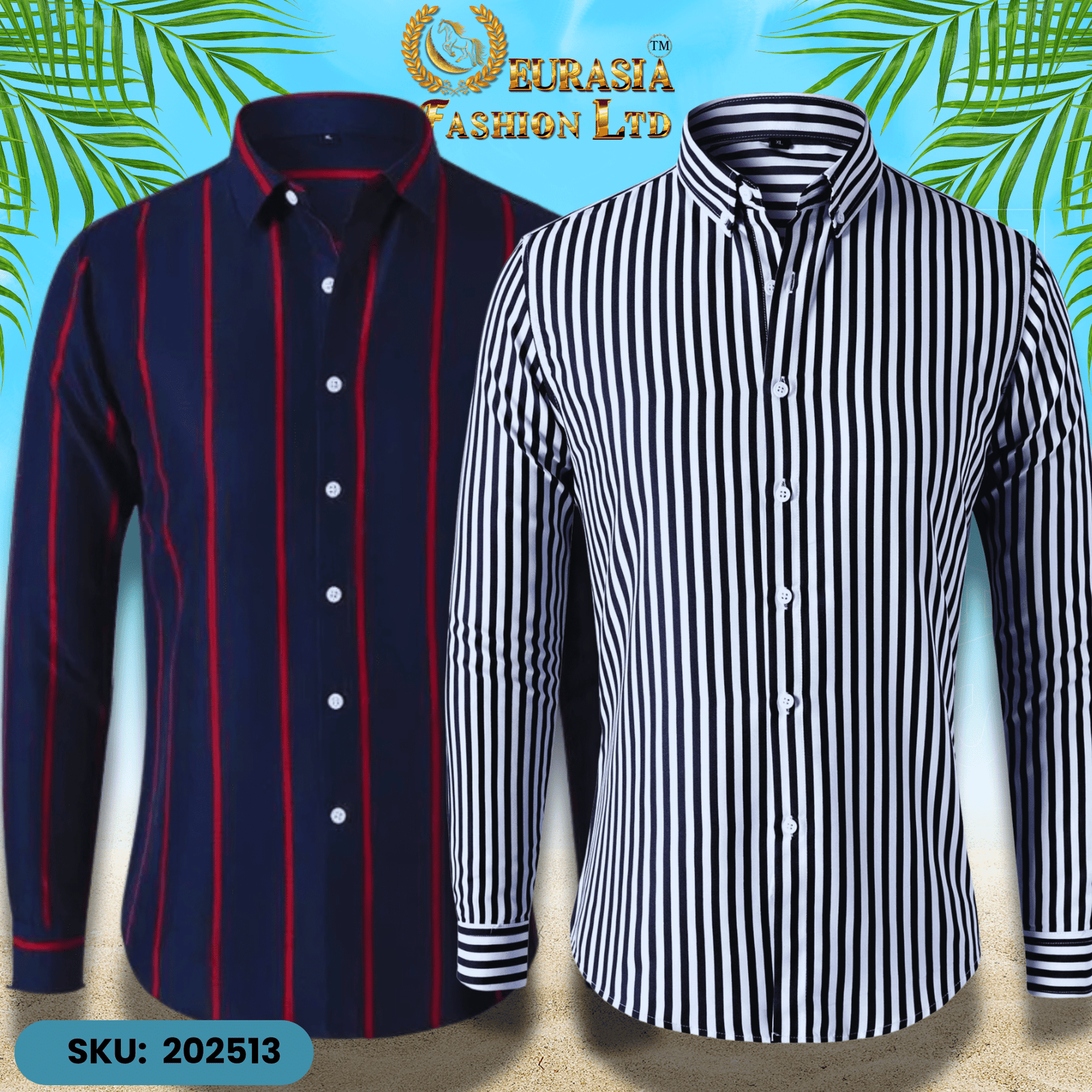 2 PCS CHAK SHIRT (13) Mens Striped Shirt Business Casual Long Sleeve Shirt Korean Style Slim Mens Shirt - Image 1