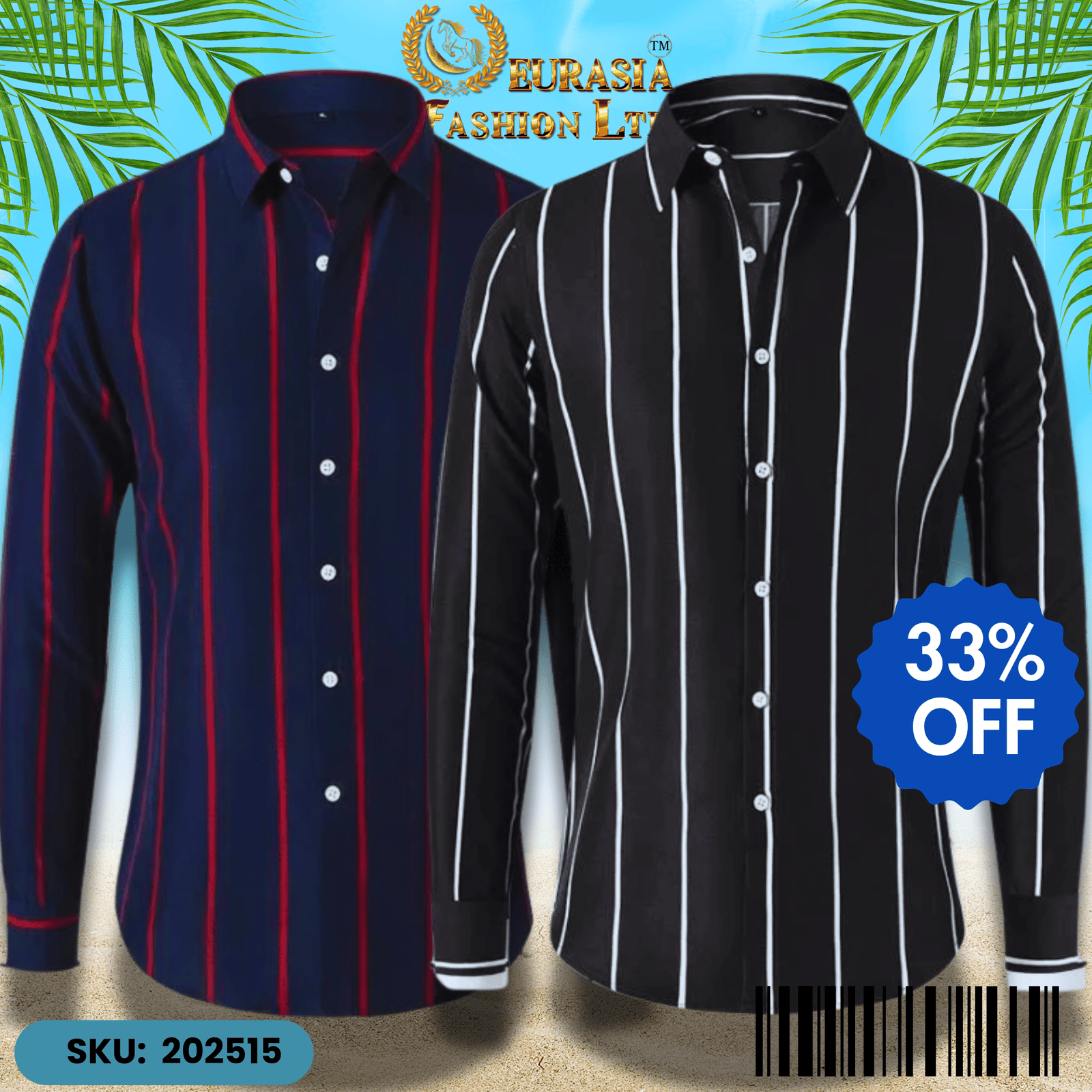 2 PCS CHAK SHIRT (15) Mens Striped Shirt Business Casual Long Sleeve Shirt Korean Style Slim Mens Shirt - Image 1