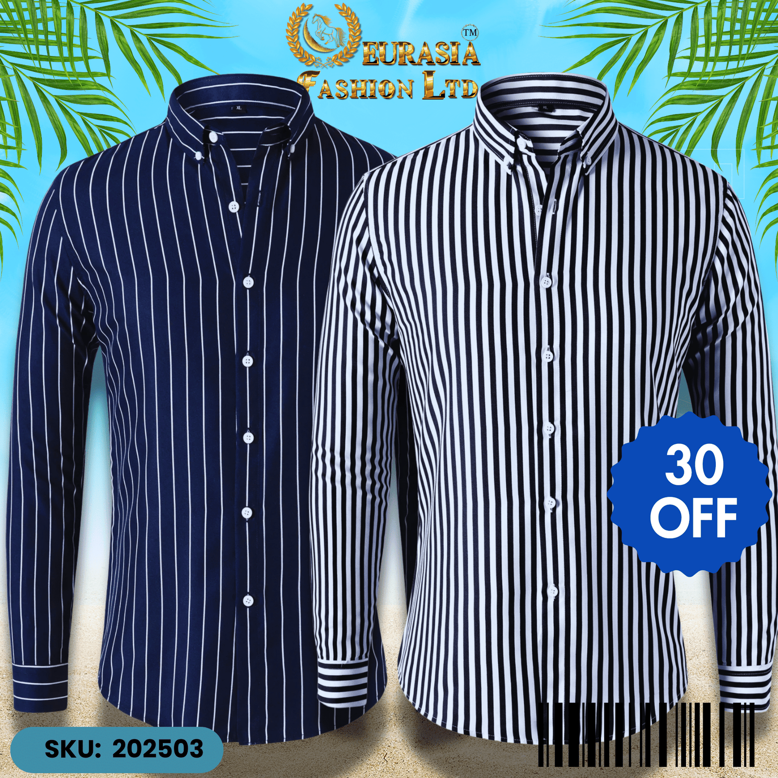 2 PCS CHAK SHIRT (3) Mens Striped Shirt Business Casual Long Sleeve Shirt Korean Style Slim Mens Shirt - Image 1