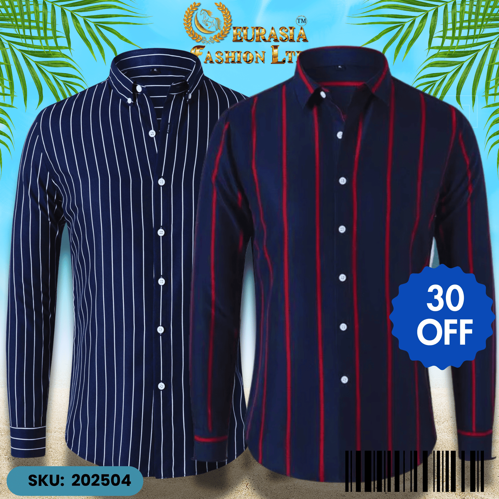 2 PCS CHAK SHIRT (4) Mens Striped Shirt Business Casual Long Sleeve Shirt Korean Style Slim Mens Shirt - Image 1