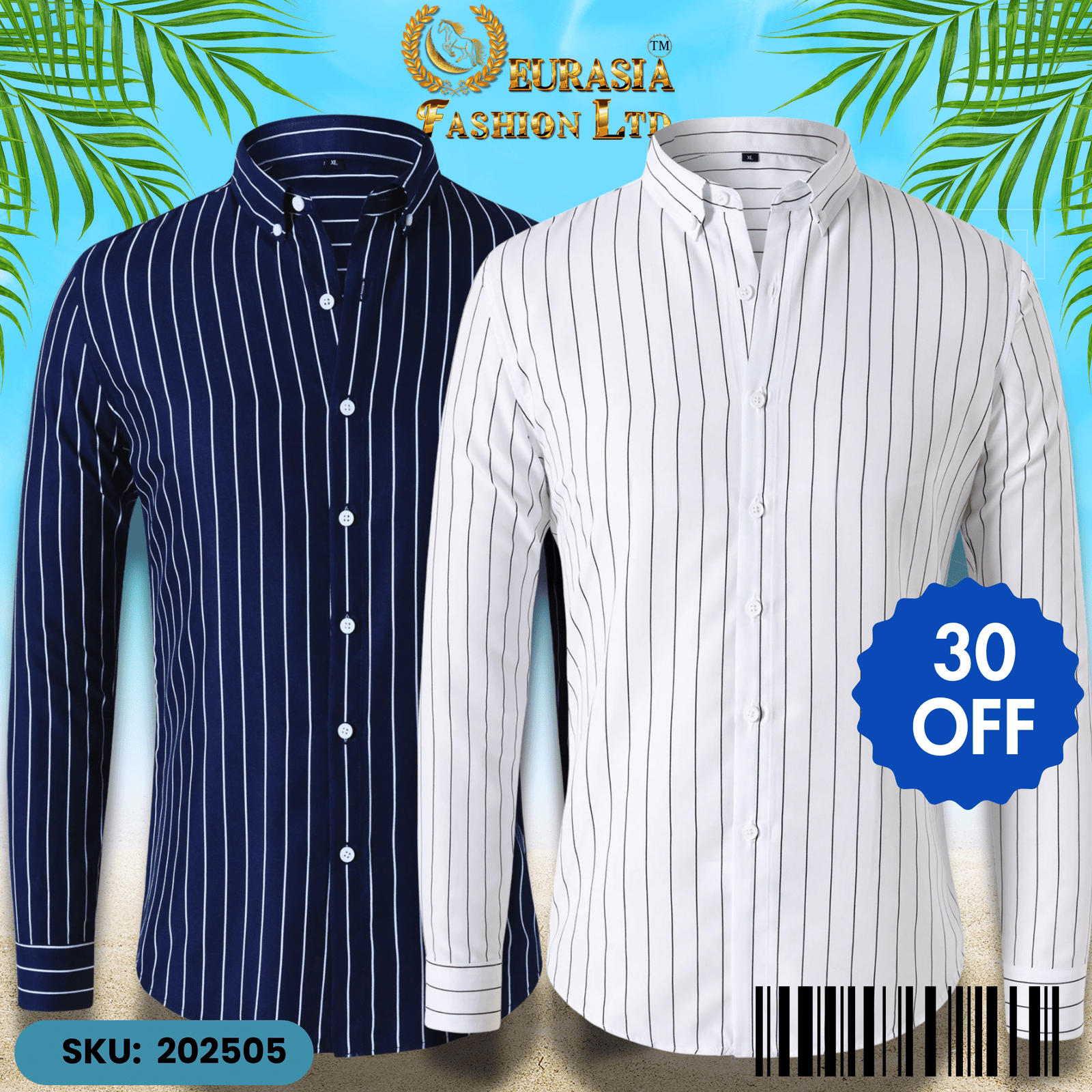 2 PCS CHAK SHIRT (5) Mens Striped Shirt Business Casual Long Sleeve Shirt Korean Style Slim Mens Shirt - Image 1