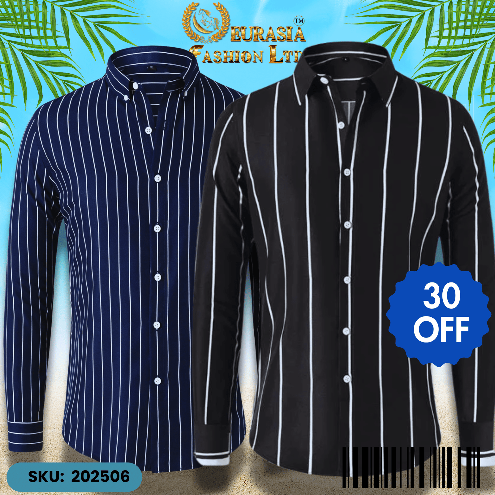 2 PCS CHAK SHIRT (6) Mens Striped Shirt Business Casual Long Sleeve Shirt Korean Style Slim Mens Shirt - Image 1