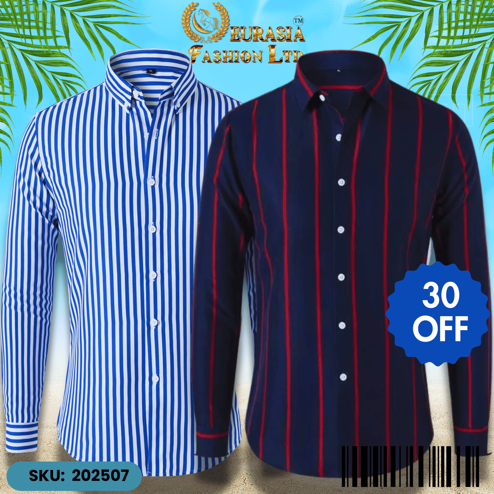 2 PCS CHAK SHIRT (7) Mens Striped Shirt Business Casual Long Sleeve Shirt Korean Style Slim Mens Shirt - Image 1