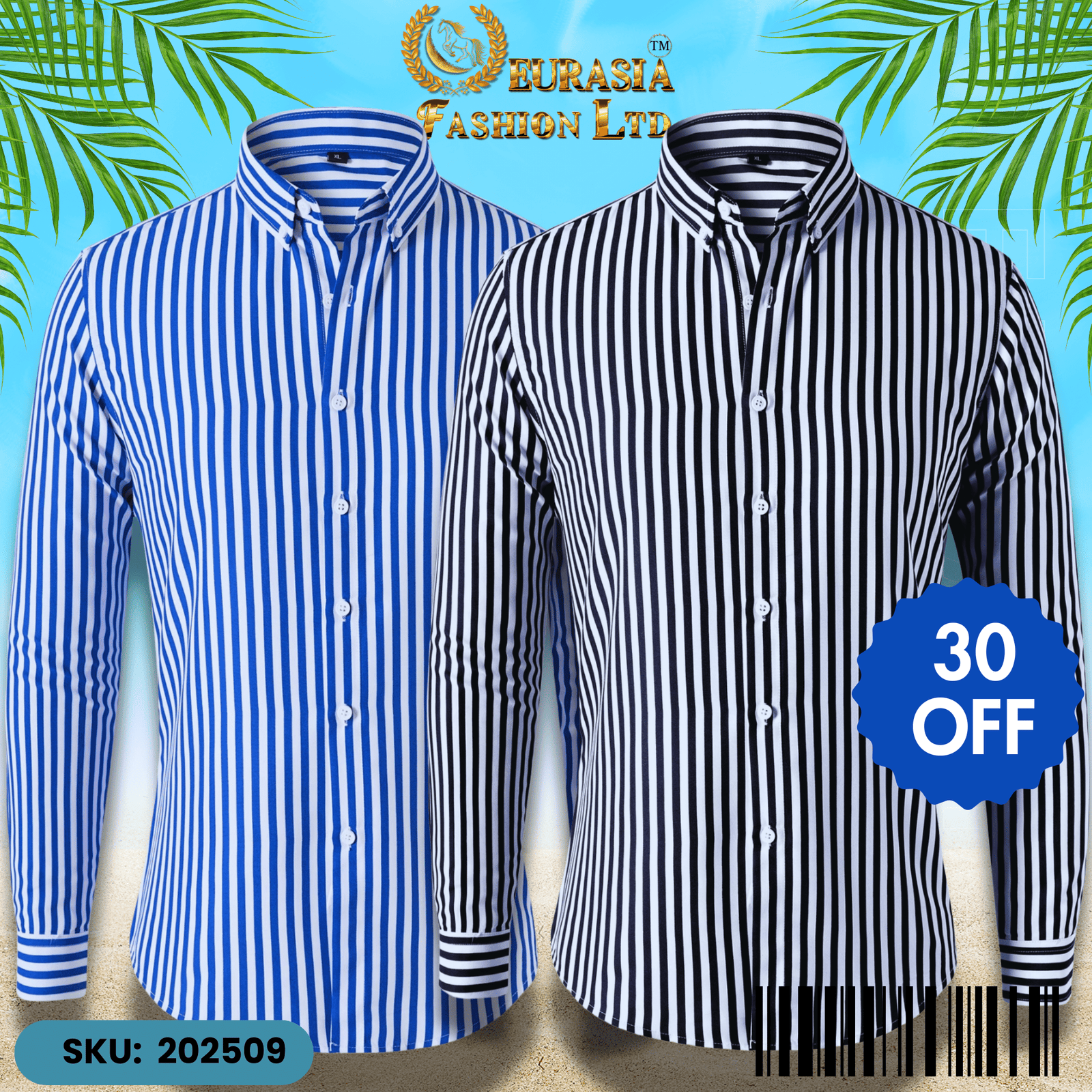 2 PCS CHAK SHIRT (9) Mens Striped Shirt Business Casual Long Sleeve Shirt Korean Style Slim Mens Shirt - Image 1
