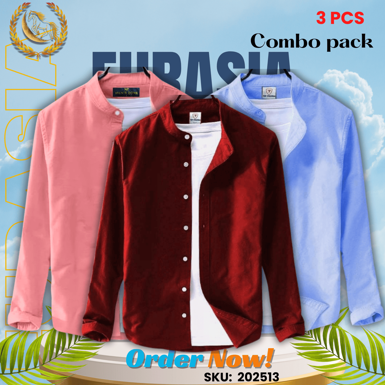 3 PCS (13) 100% Cotton Oxford Long Sleeve Casual Shirt For Men’s (Only Shirt), Combo Pack 3 PCS - Image 1