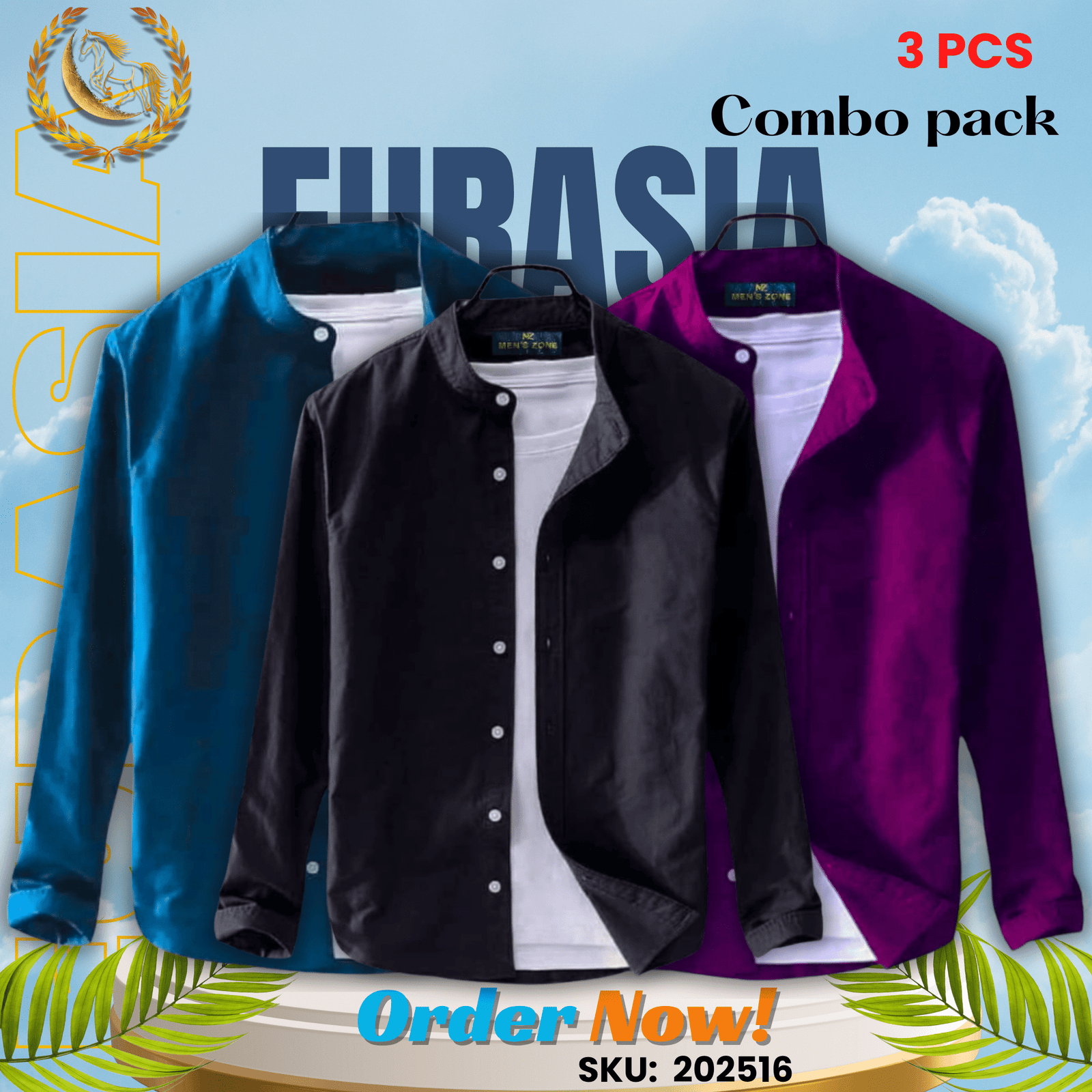 3 PCS (16) 100% Cotton Oxford Long Sleeve Casual Shirt For Men’s (Only Shirt), Combo Pack 3 PCS - Image 1