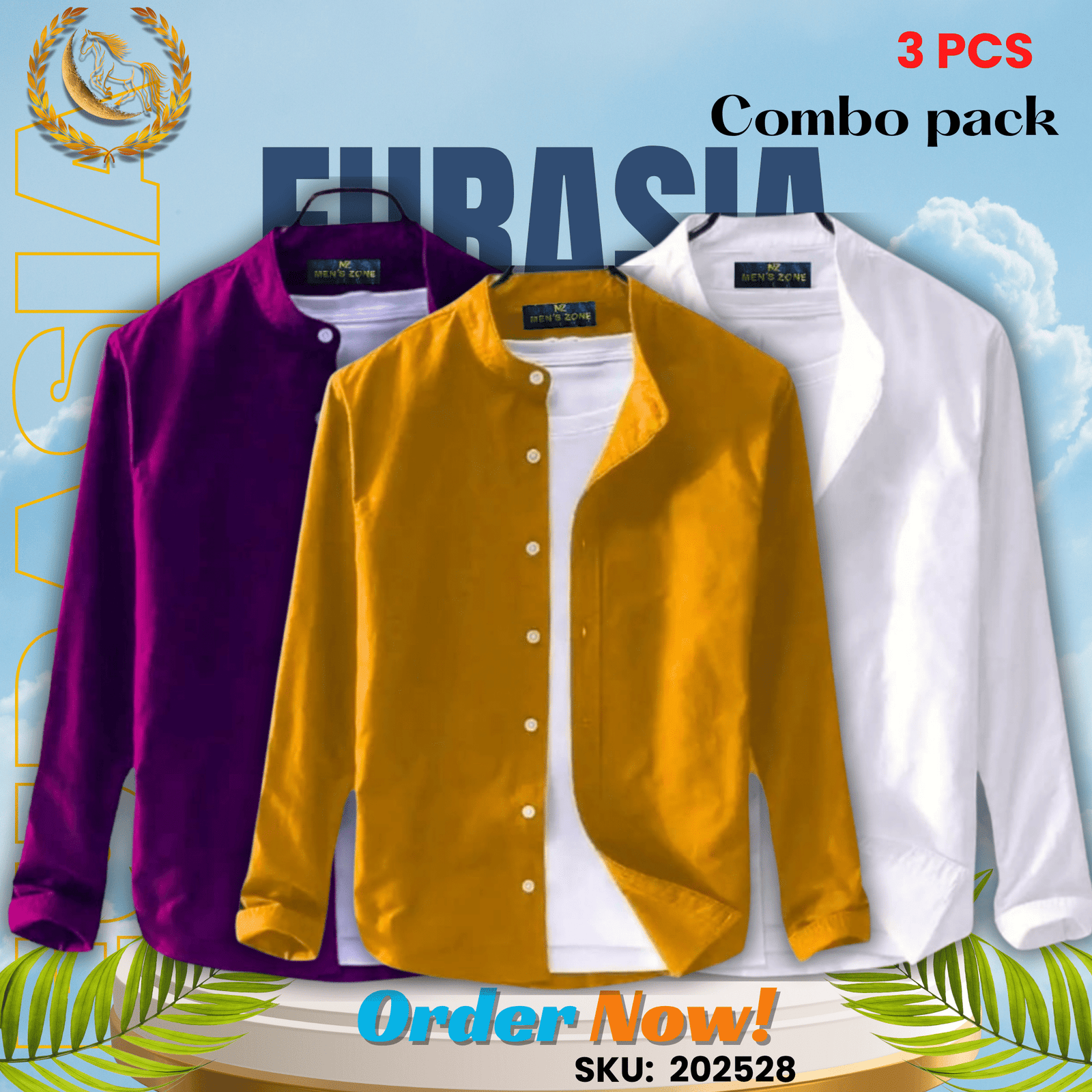 3 PCS (28) 100% Cotton Oxford Long Sleeve Casual Shirt For Men’s (Only Shirt), Combo Pack 3 PCS - Image 1