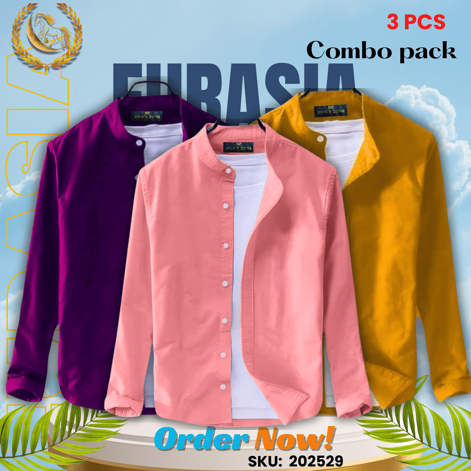 3 PCS (29) 100% Cotton Oxford Long Sleeve Casual Shirt For Men’s (Only Shirt), Combo Pack 3 PCS - Image 1