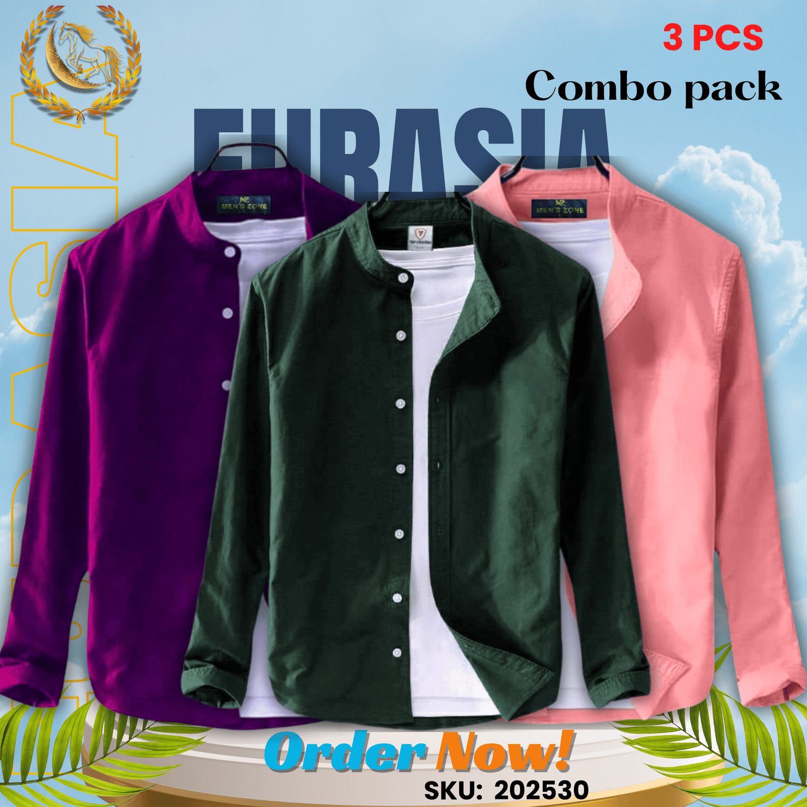 3 PCS (30) 100% Cotton Oxford Long Sleeve Casual Shirt For Men’s (Only Shirt), Combo Pack 3 PCS - Image 1