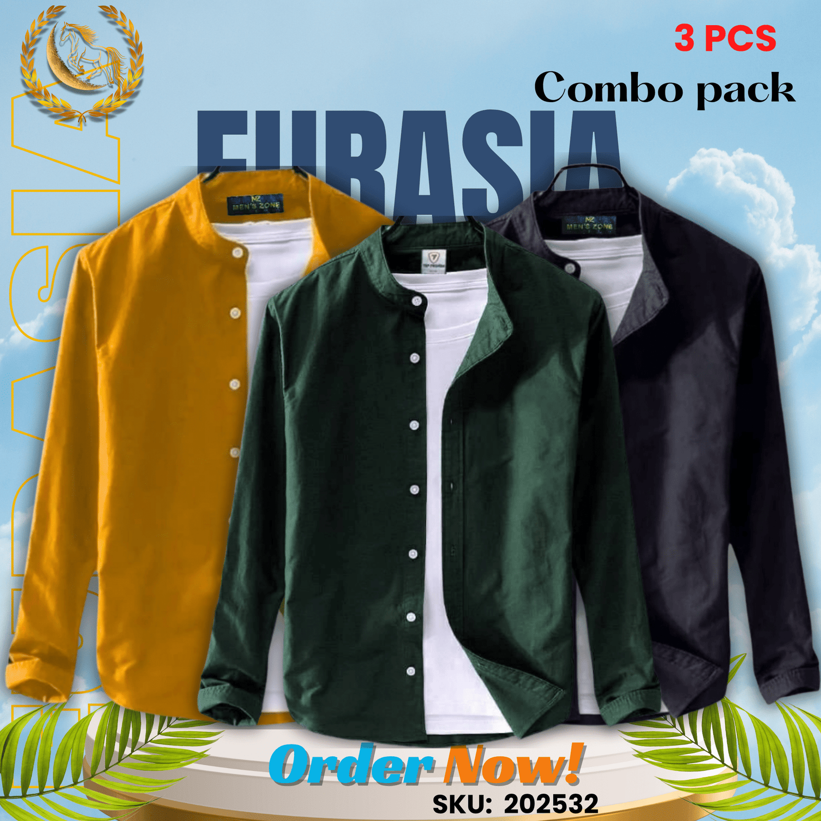 3 PCS (33) 100% Cotton Oxford Long Sleeve Casual Shirt For Men’s (Only Shirt), Combo Pack 3 PCS - Image 1