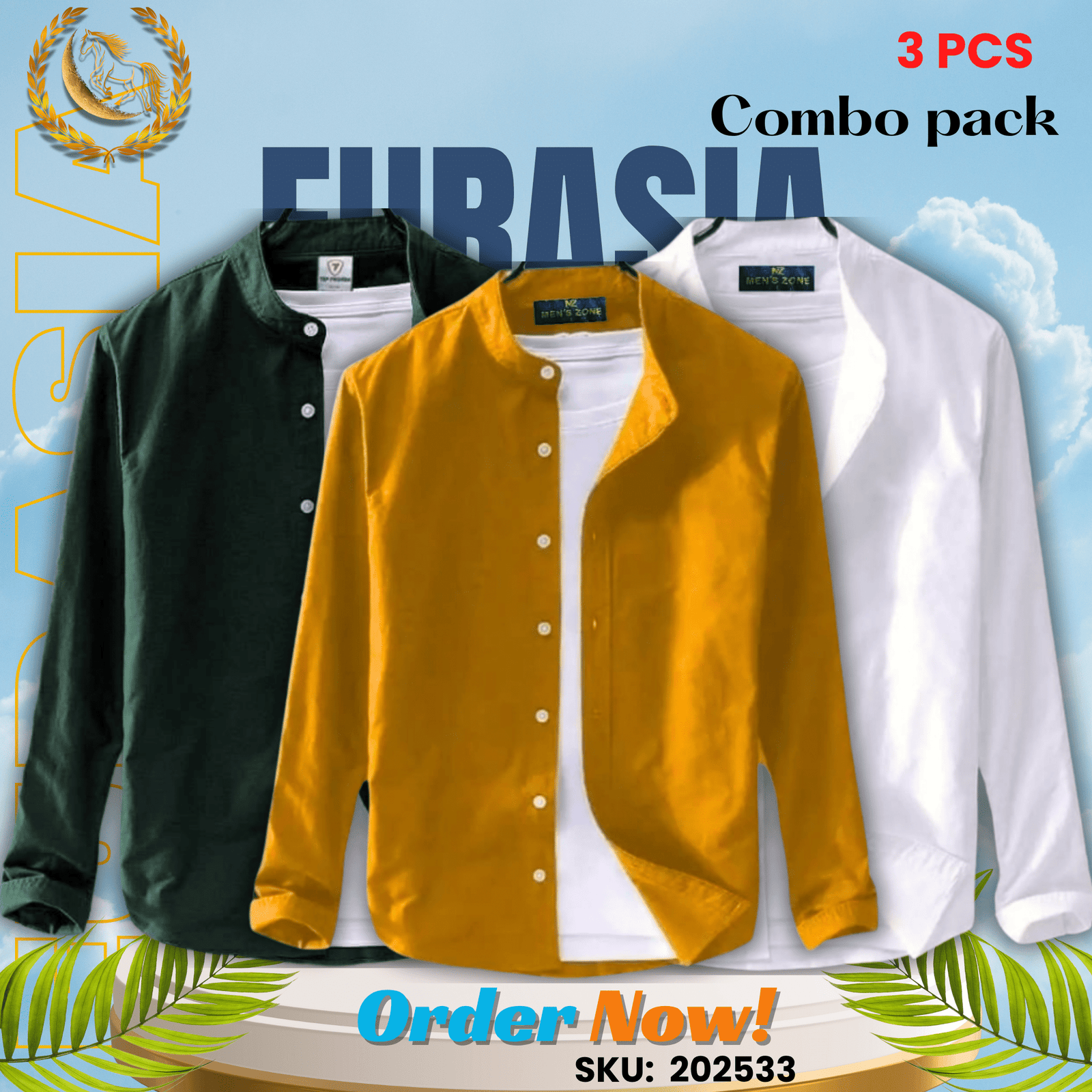 3 PCS (34) 100% Cotton Oxford Long Sleeve Casual Shirt For Men’s (Only Shirt), Combo Pack 3 PCS - Image 1