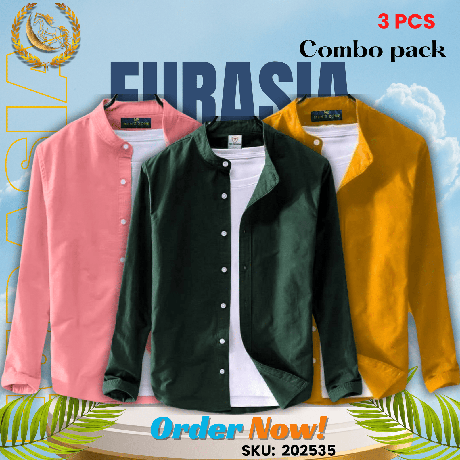 3 PCS (36) 100% Cotton Oxford Long Sleeve Casual Shirt For Men’s (Only Shirt), Combo Pack 3 PCS - Image 1