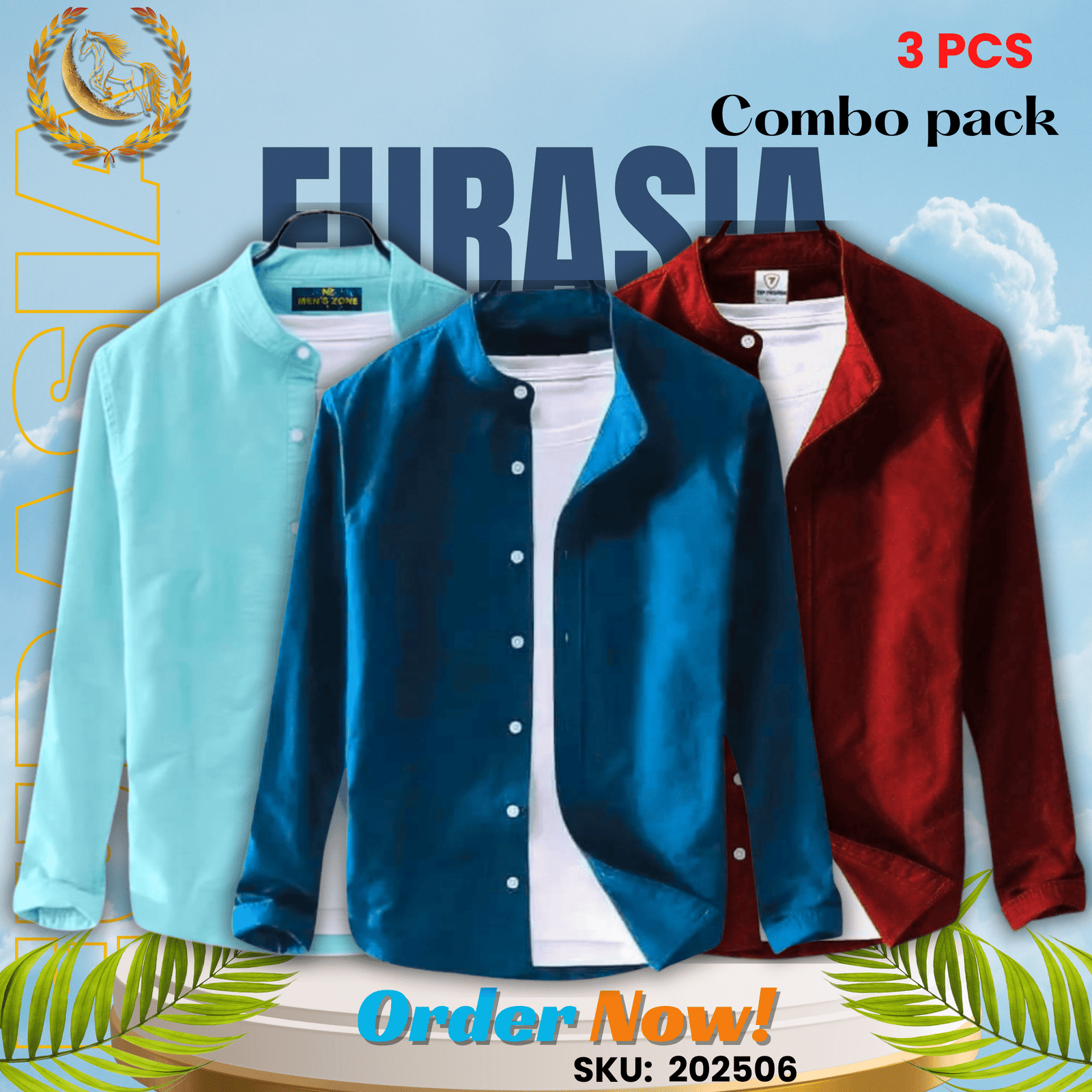 3 PCS (6) 100% Cotton Oxford Long Sleeve Casual Shirt For Men’s (Only Shirt), Combo Pack 3 PCS - Image 1
