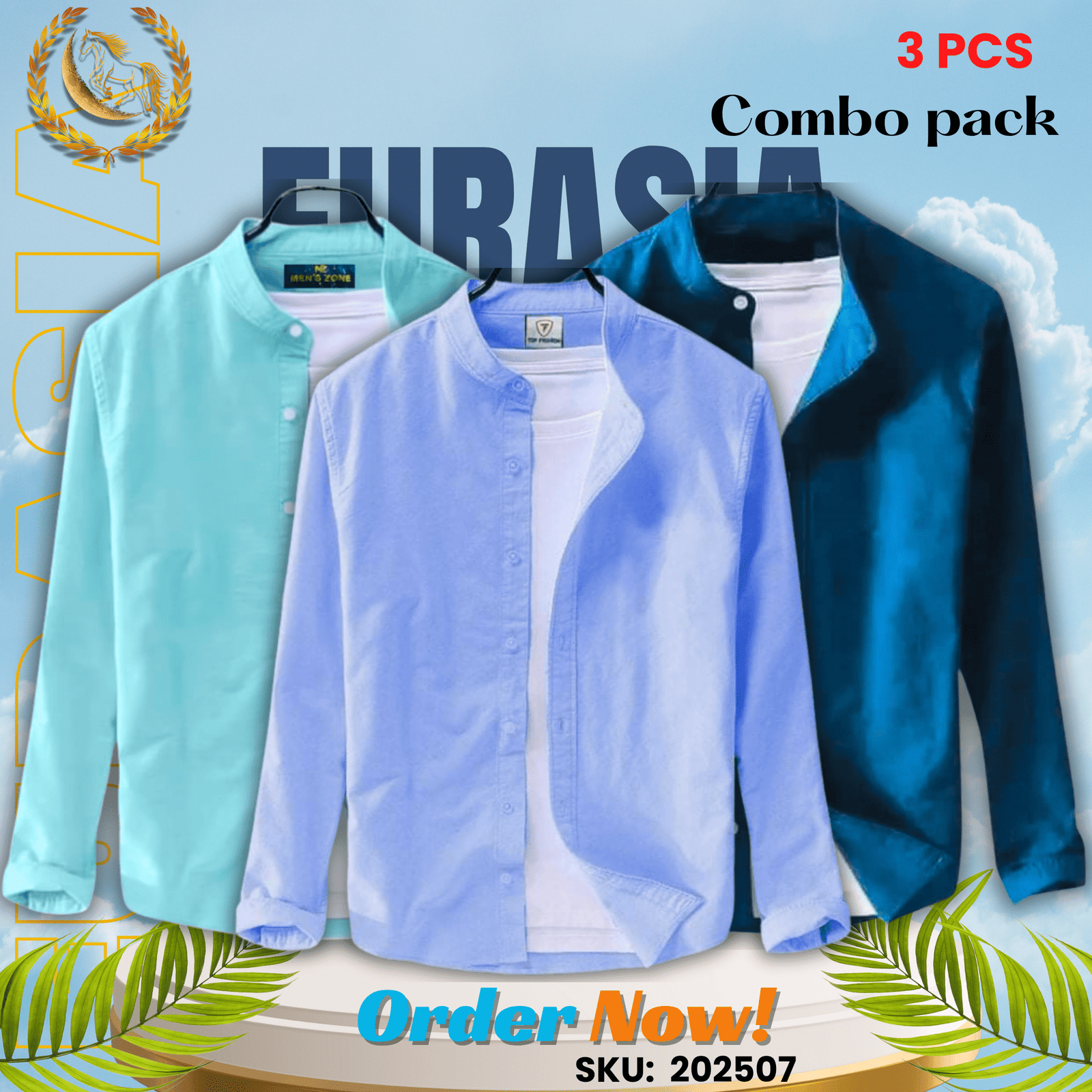 3 PCS (7) 100% Cotton Oxford Long Sleeve Casual Shirt For Men’s (Only Shirt), Combo Pack 3 PCS - Image 1