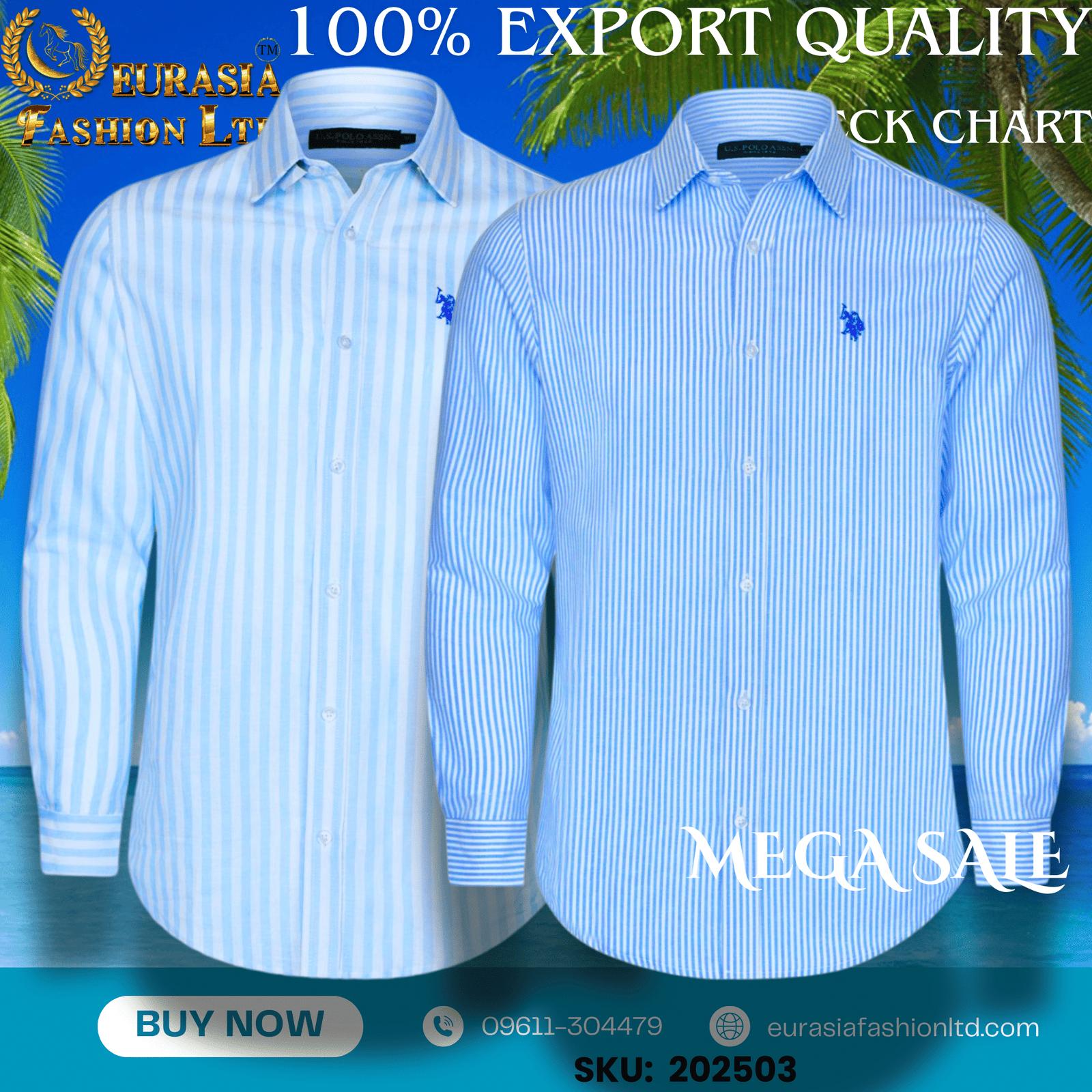 3 100% Export Quality Men's Striped Business Formal Long Sleeve Shirt (EEU) Style Slim Mens Shirt. (2 PCS) - Image 1
