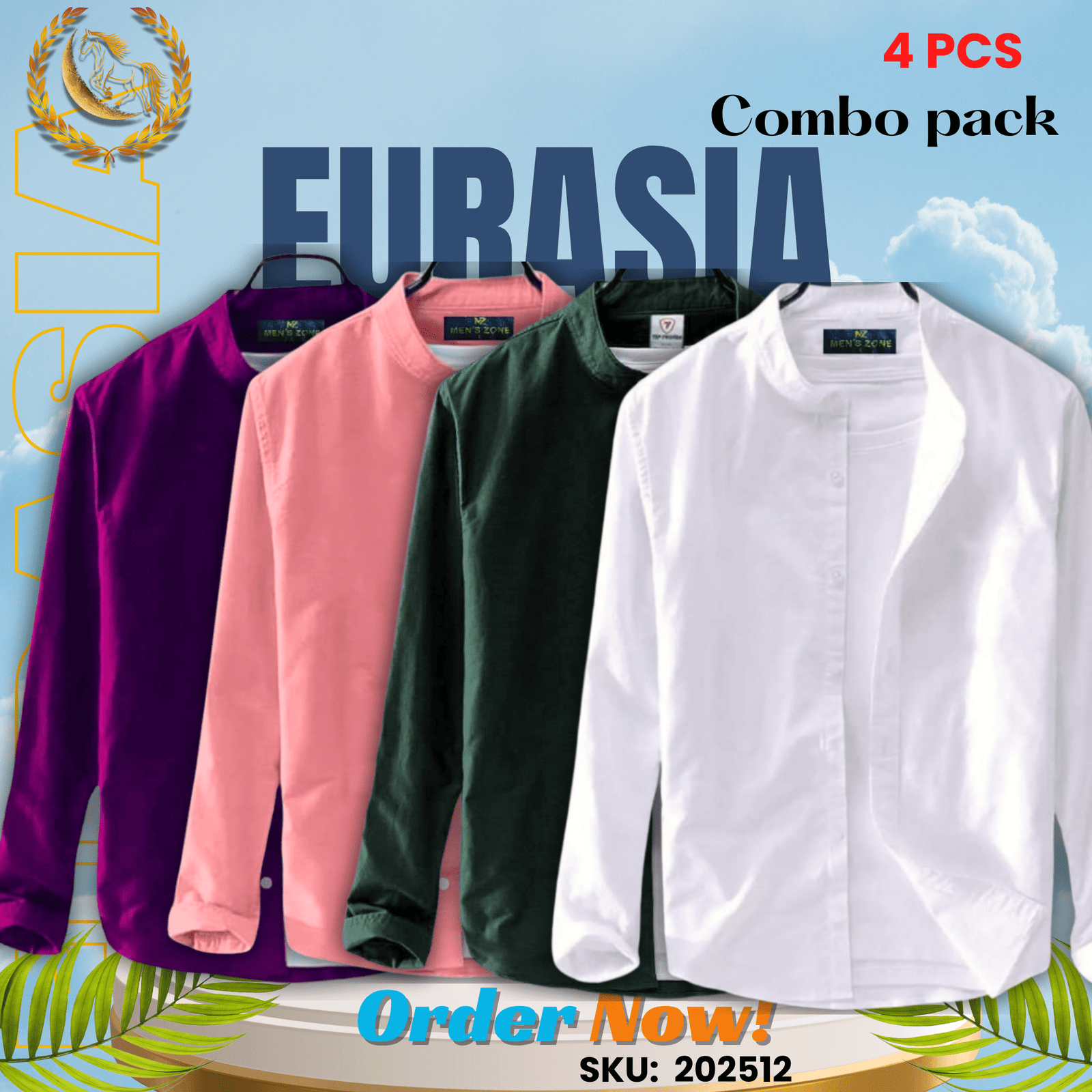 4 PCS (12) 100% Cotton Oxford Long Sleeve Casual Shirt For Men's (Only Shirt), Combo Pack 4 PCS - Image 1