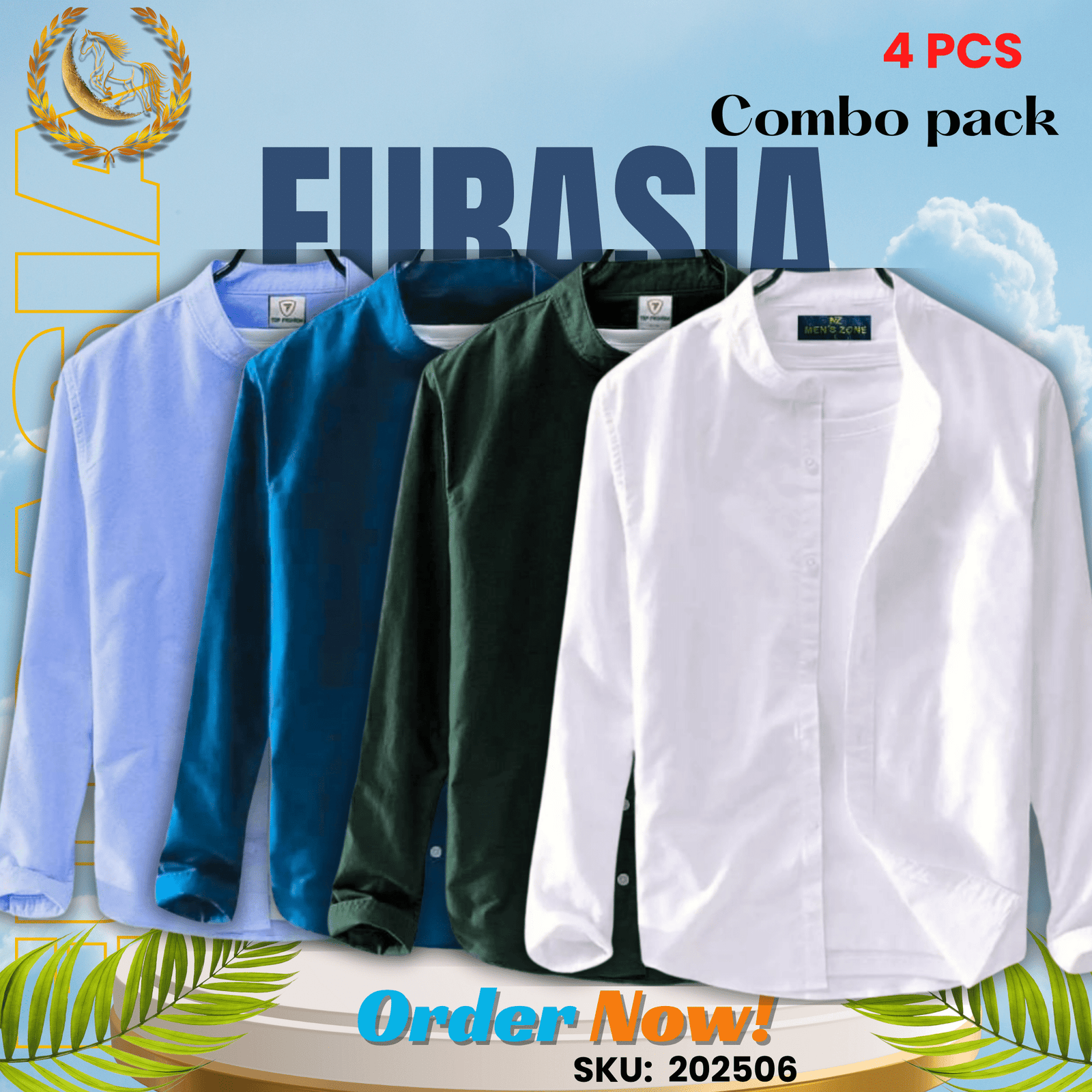4 PCS (6) 100% Cotton Oxford Long Sleeve Casual Shirt For Men's (Only Shirt), Combo Pack 4 PCS - Image 1