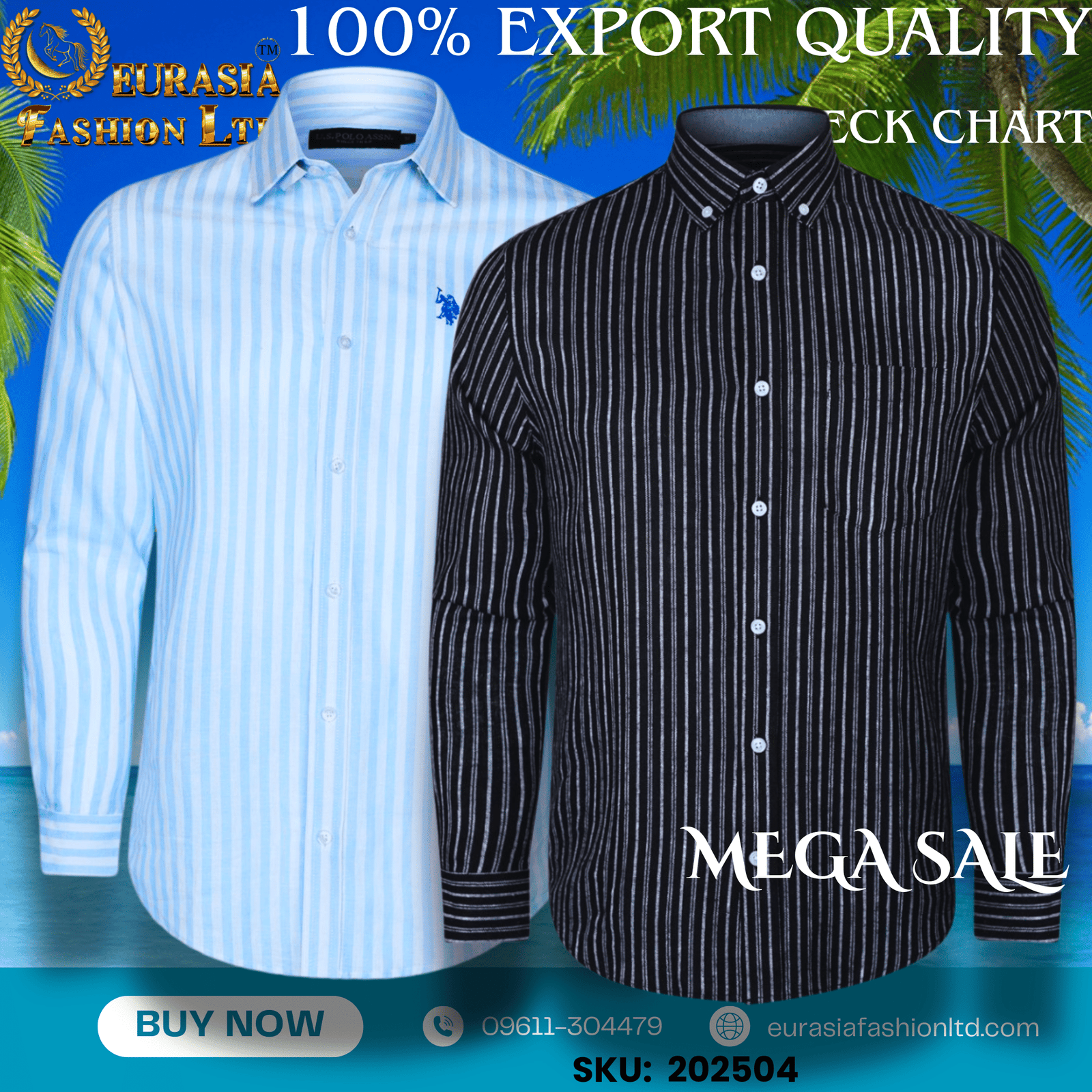 4 100% Export Quality Men's Striped Business Formal Long Sleeve Shirt (EEU) Style Slim Mens Shirt. (2 PCS) - Image 1