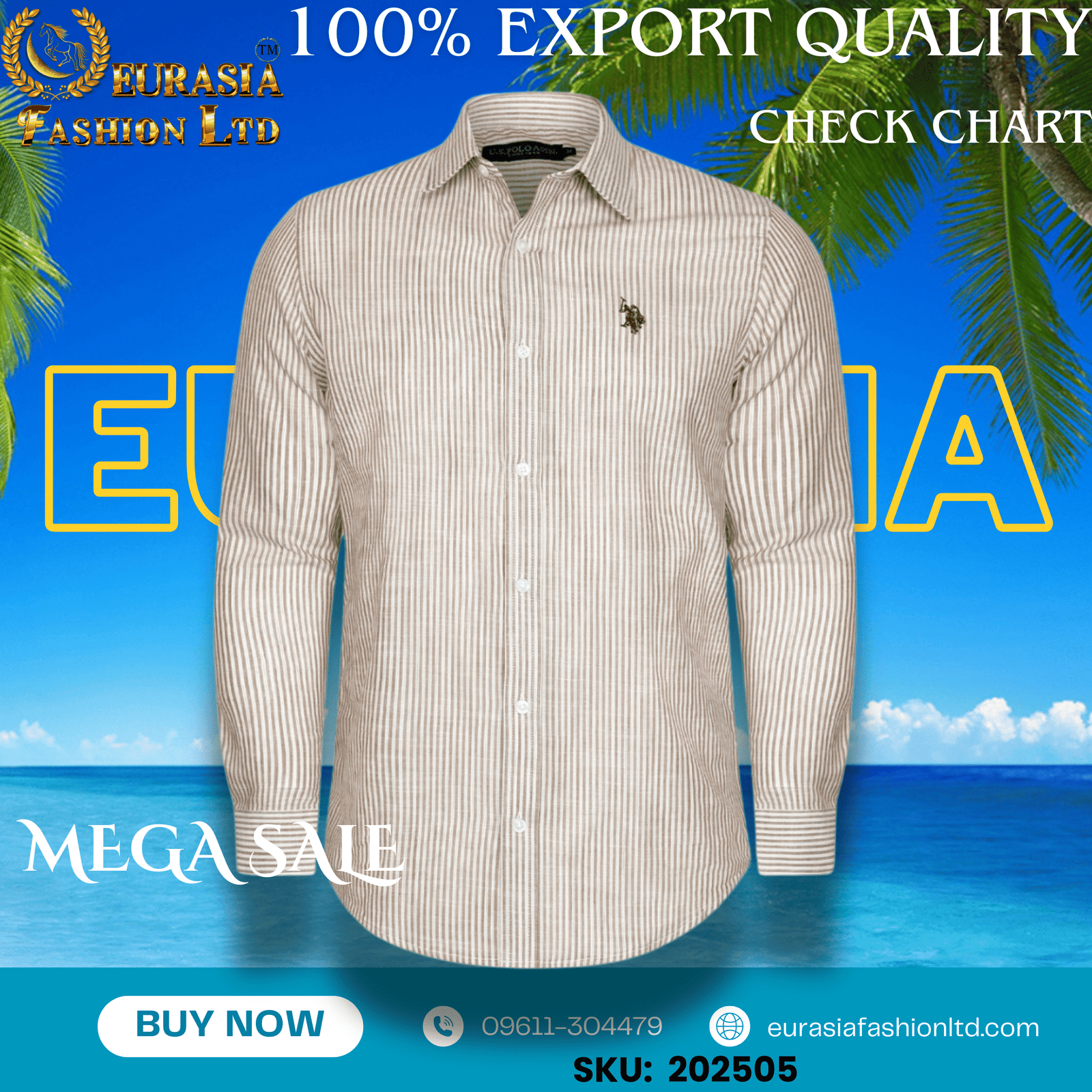 5 100% Export Quality Men's Striped Business Formal Long Sleeve Shirt (EEU) Style Slim Mens Shirt. - Image 1