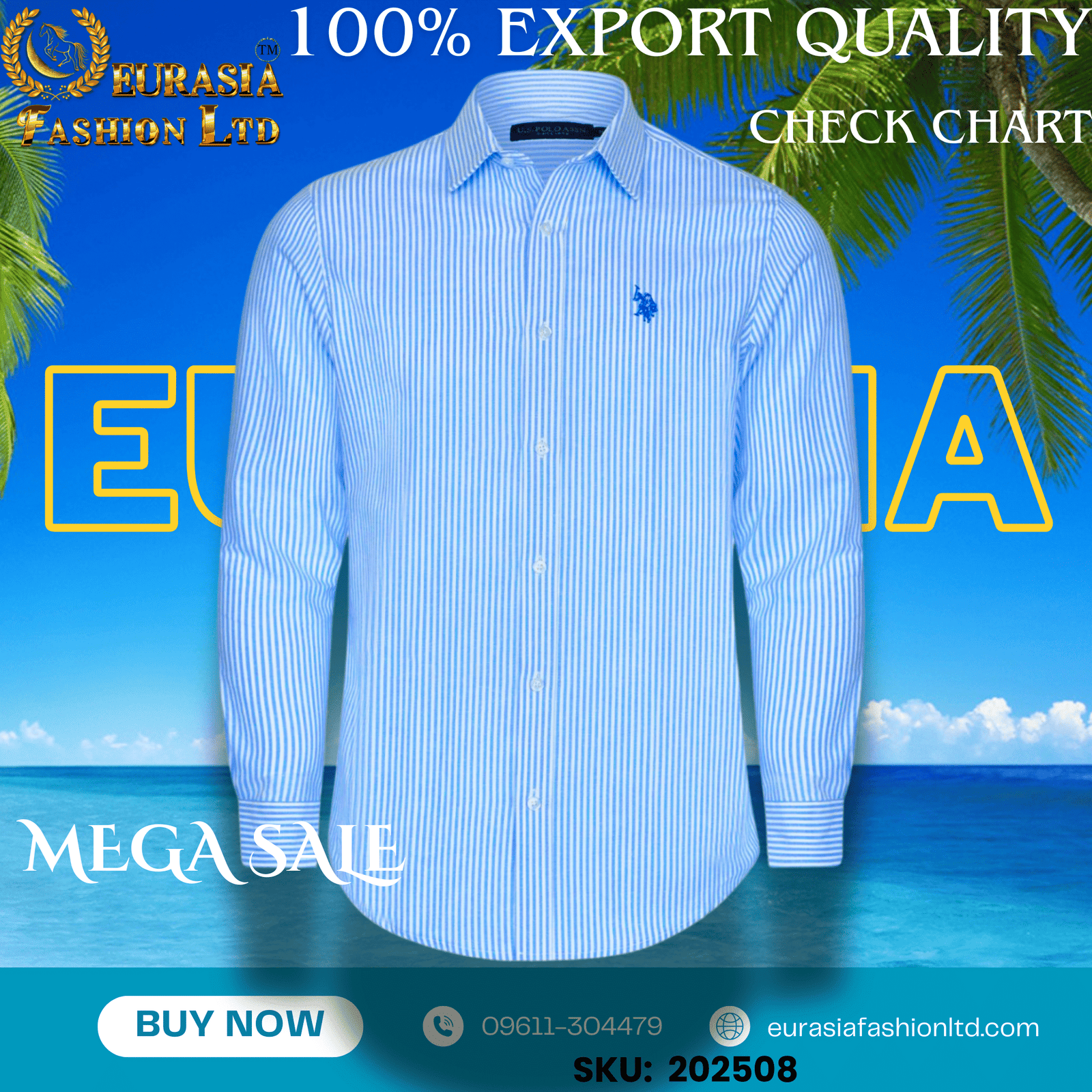 8 100% Export Quality Men's Striped Business Formal Long Sleeve Shirt (EEU) Style Slim Mens Shirt. - Image 1