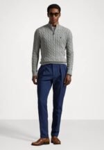 Polo Ralph Lauren Cable-Knit Cotton Quarter-Zip Sweater – Grey - Image 4