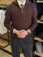 Polo Ralph Lauren Cable-Knit Cotton Quarter-Zip Sweater -Coffec