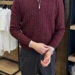 Polo Ralph Lauren Cable-Knit Cotton Quarter-Zip Sweater – Maroon