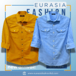 2 Pcs Combo Premium Quality Double Poket Shirt - Kathali & Sky Blue.