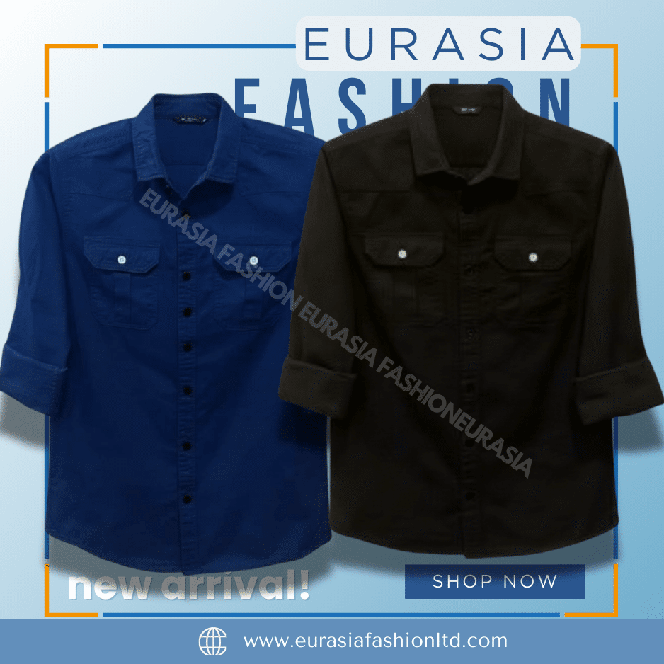 45 2 Pcs Combo Premium Quality Double Poket Shirt - Navy Blue & Black. - Image 1