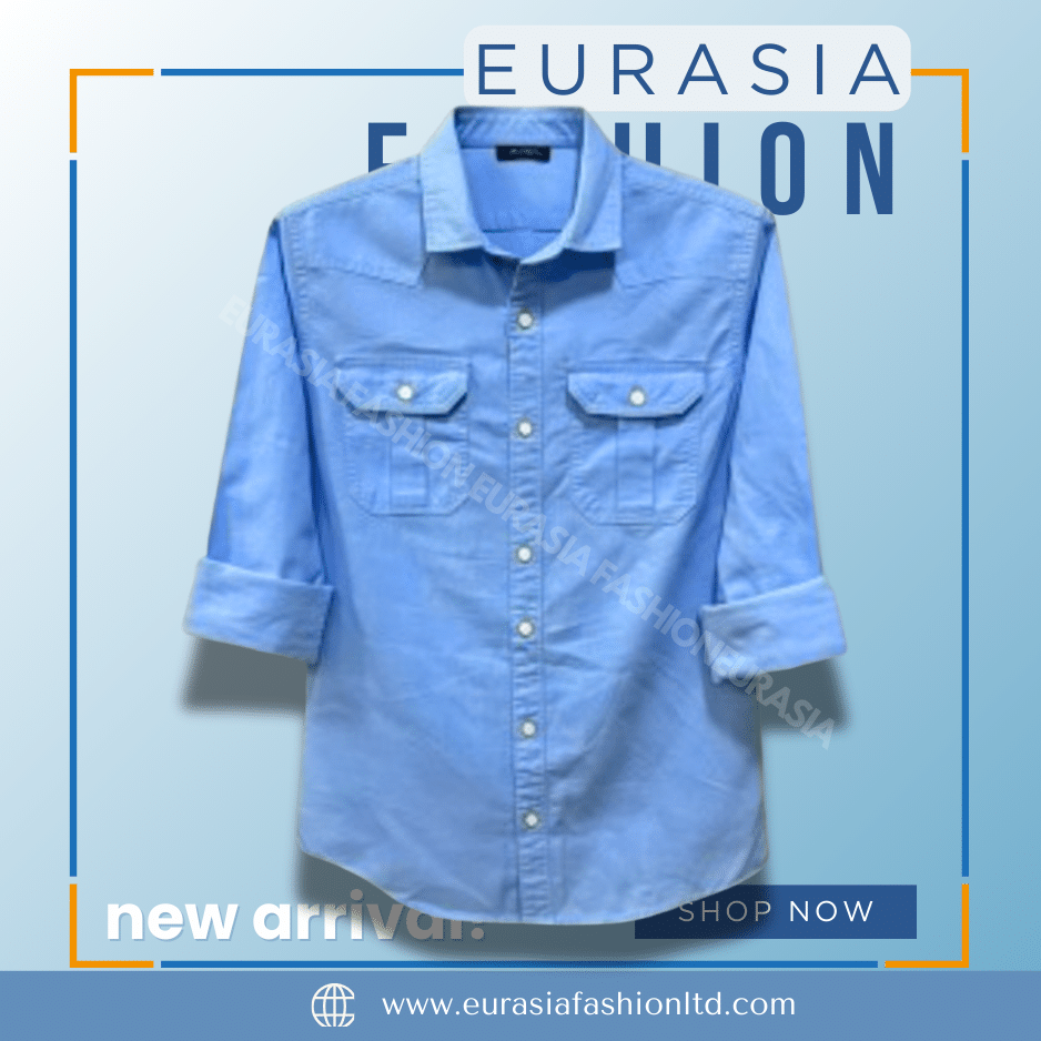 49 Premium Quality Double Pocket Shirt - Sky Blue. - Image 1