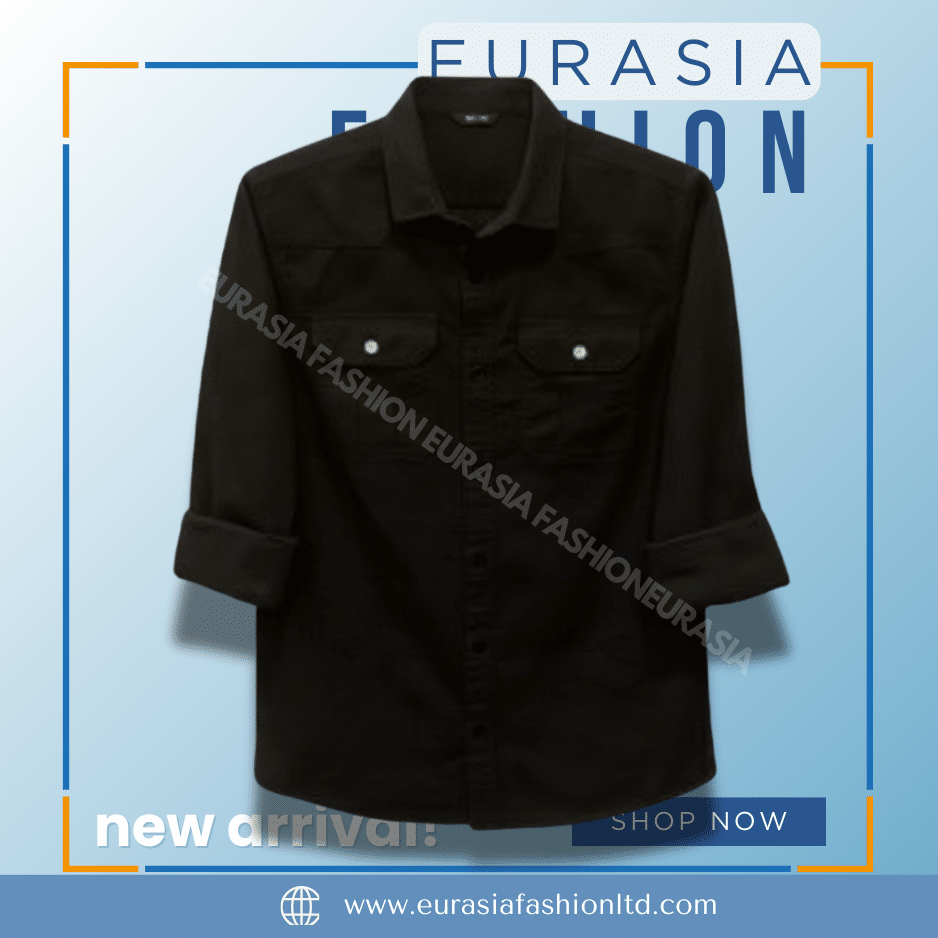55 Premium Quality Double Pocket Shirt - Black - Image 1