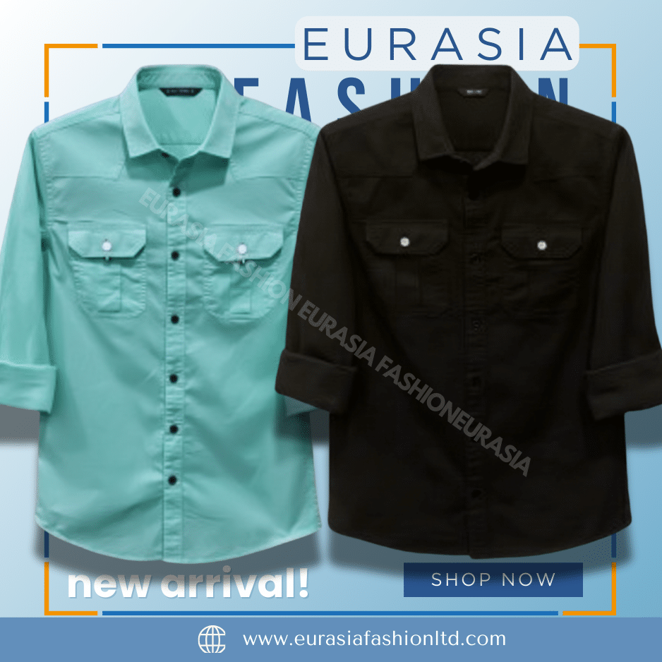 61 2 Pcs Combo Premium Quality Double Poket Shirt - Pest. & Black - Image 1