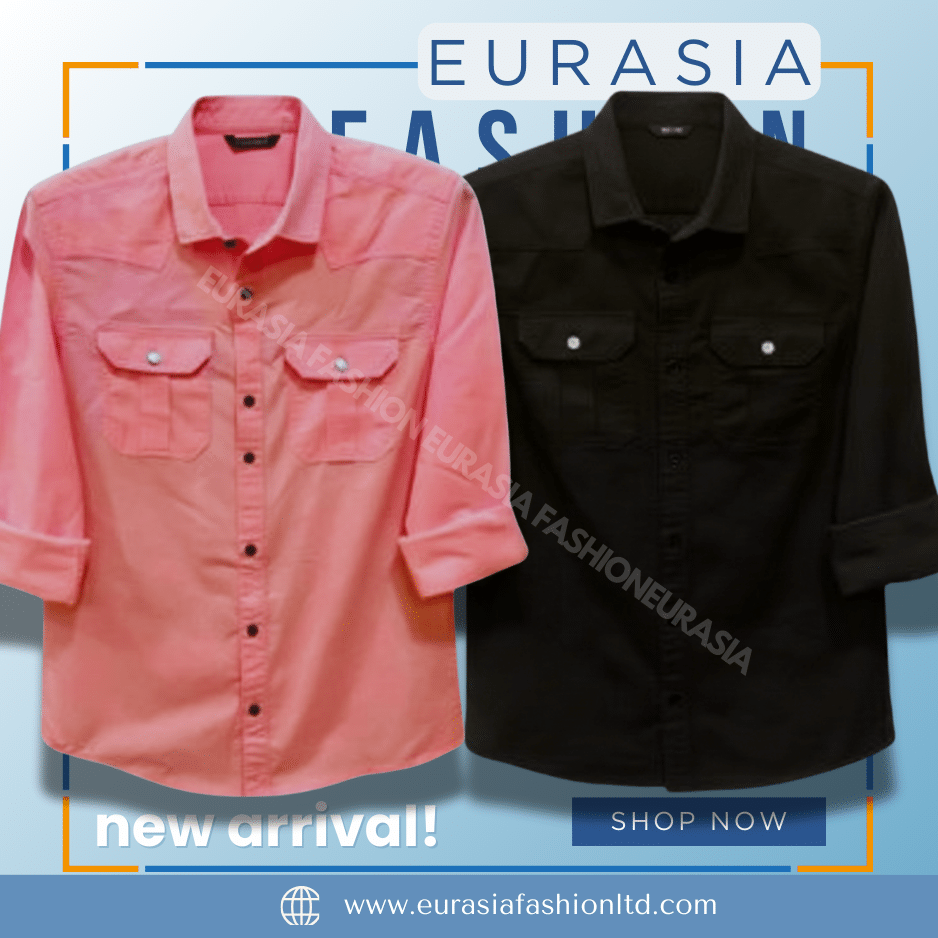 67 2 Pcs Combo Premium Quality Double Poket Shirt - Black & Pink - Image 1