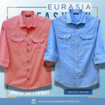 2 Pcs Combo Premium Quality Double Poket Shirt - Pink  & Sky Blue.