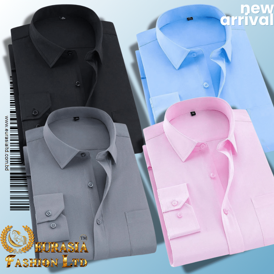 12 4 Pes Men’s Premium Formal Shirt -Black, Sky Blue, Pink & Ash. - Image 1