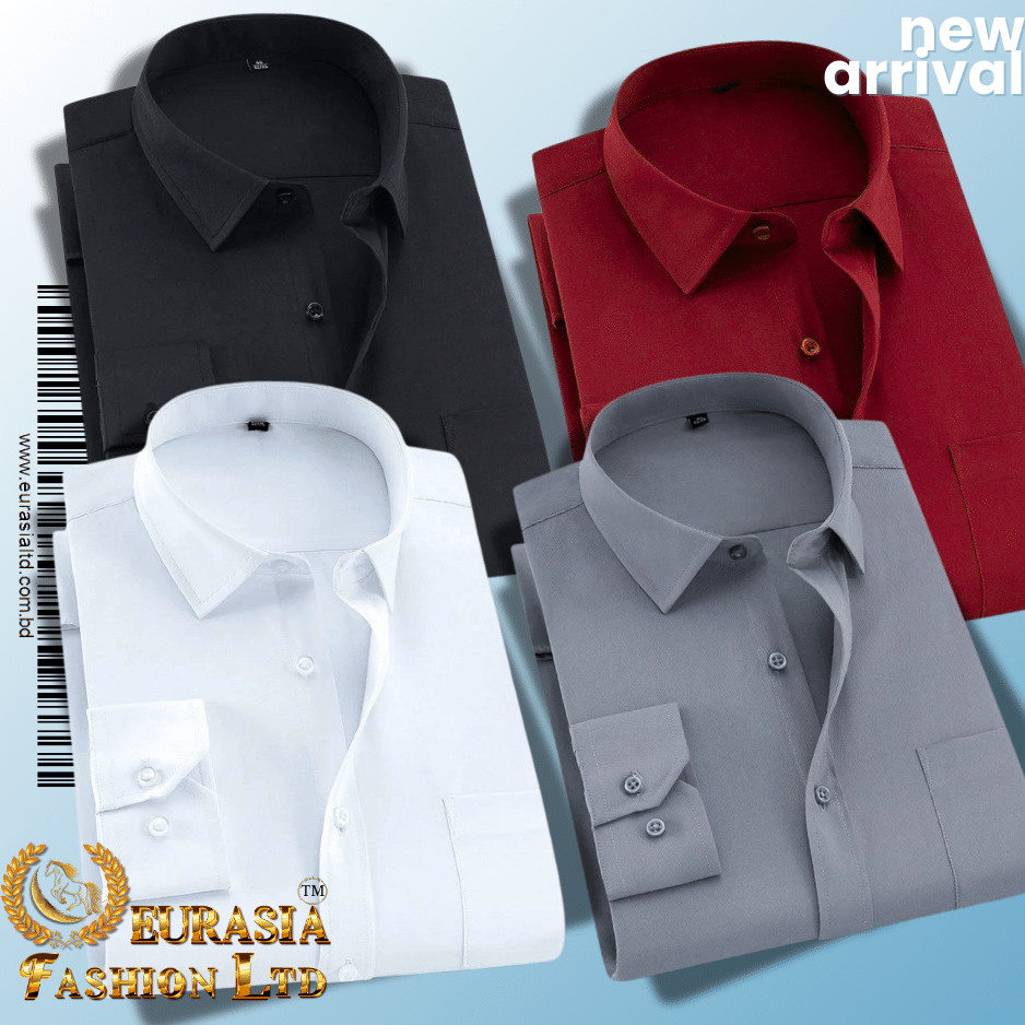 18 4 Pes Men’s Premium Formal Shirt -Black , White , Maroon & Ash. - Image 1