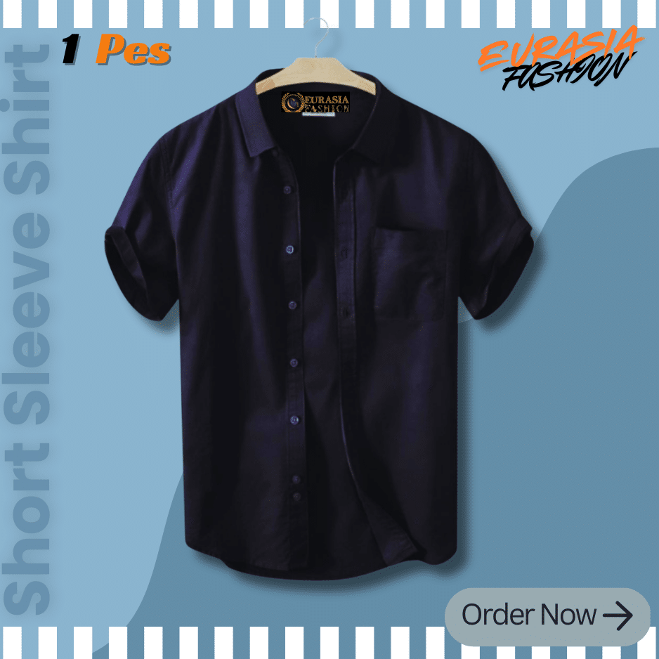 43 Premium Quality 100% Oxford Cotton Fabric Short Sleeve Shirt For Men's - Black - Image 1