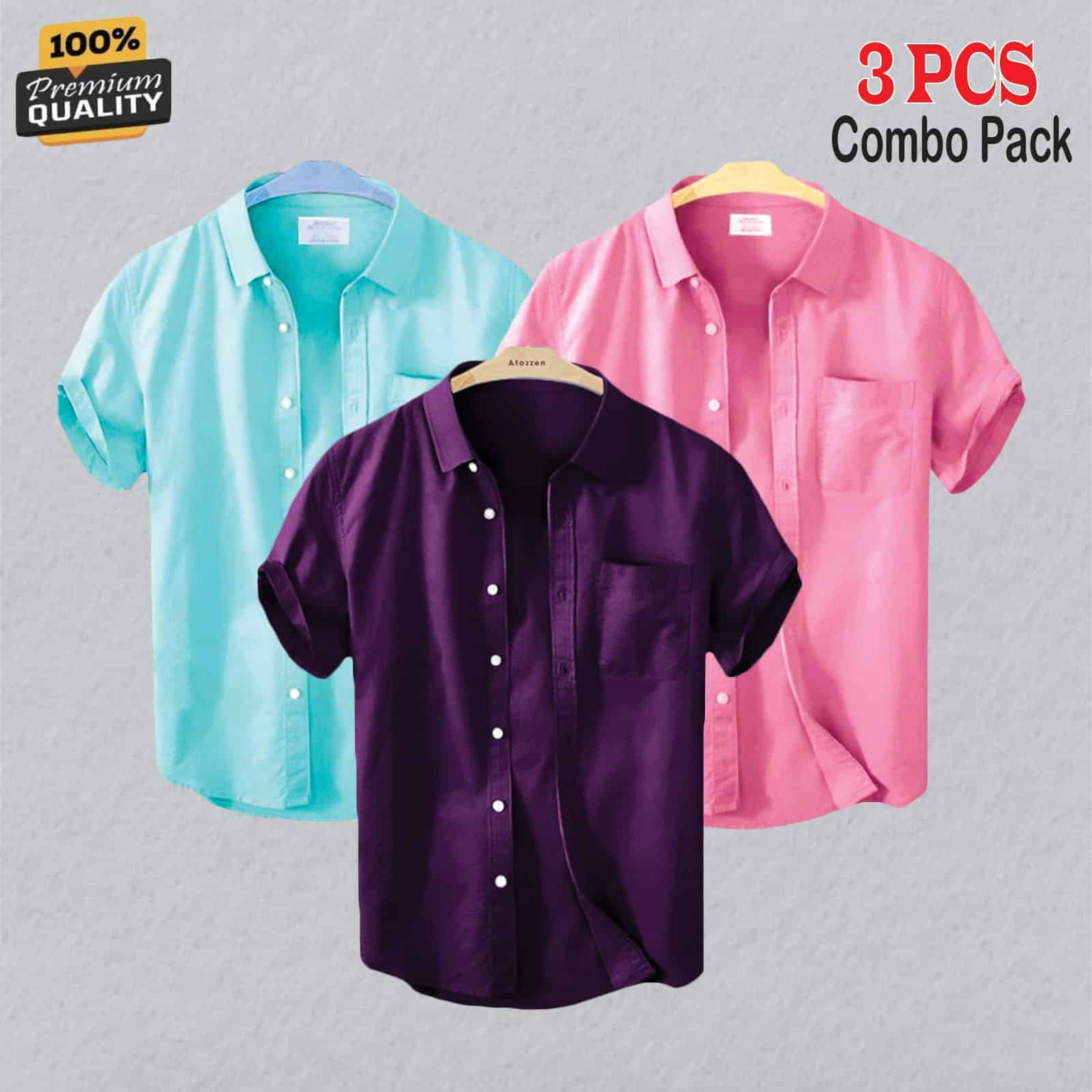 7xIliddlEG32l1cajWsG00QKKdhlJDmlN3kbggqb Premium Quality 100% Oxford Cotton Fabric Short Sleeve Shirt For Men's - Purple, Pest & Pink. - Image 1