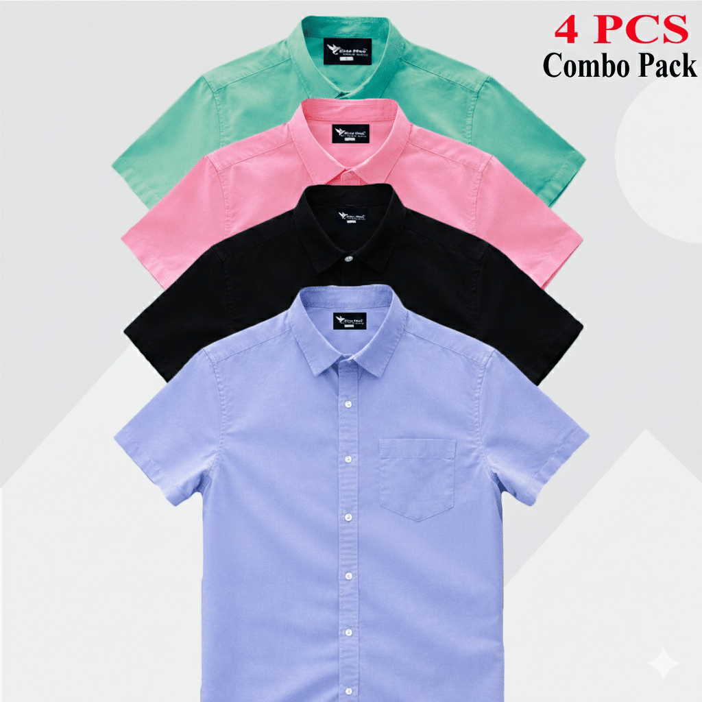 Gemini_Generated_Image_6zpu706zpu706zpu 100% Oxford Cotton Fabric Short Sleeve Shirt For Men's - Sky Blur, Black , Pest & Pink - Image 1